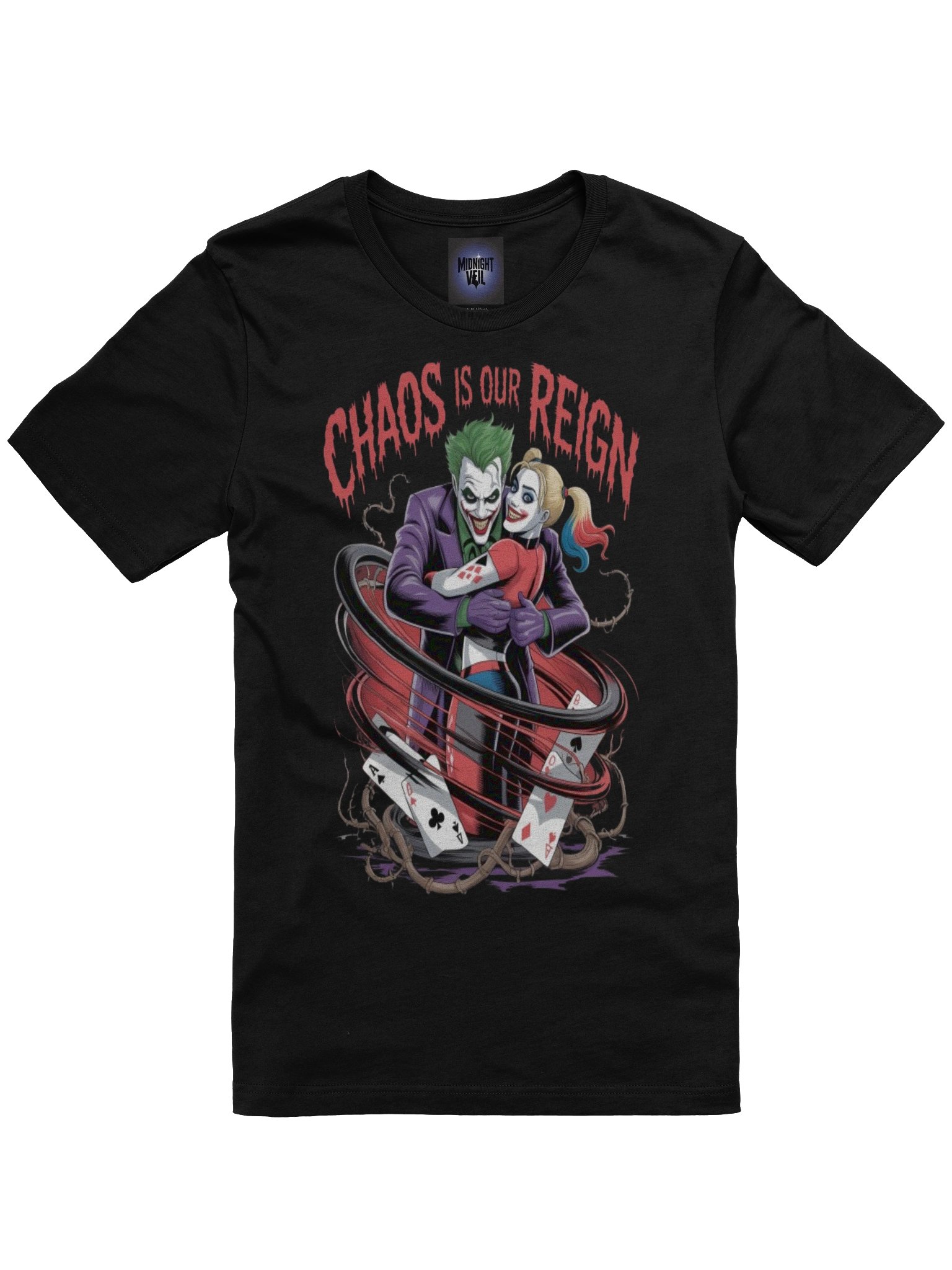 Chaos is Our Reign: Joker and Harley Quinn's Whirlwind Wager Graphic Tee product image (3)
