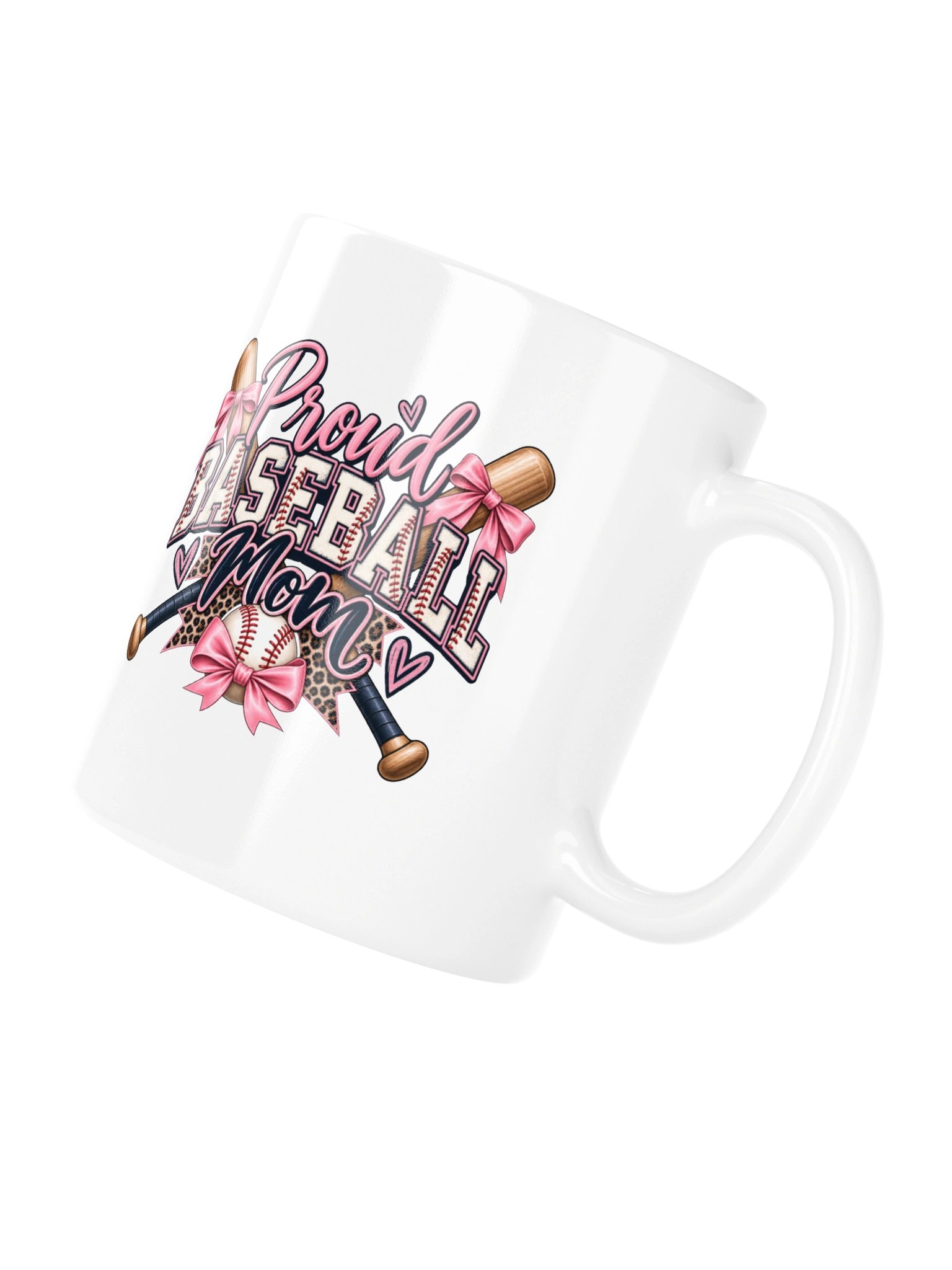 Proud Baseball Mom Mug | Pink Bow Baseball Coffee Cup product image (4)