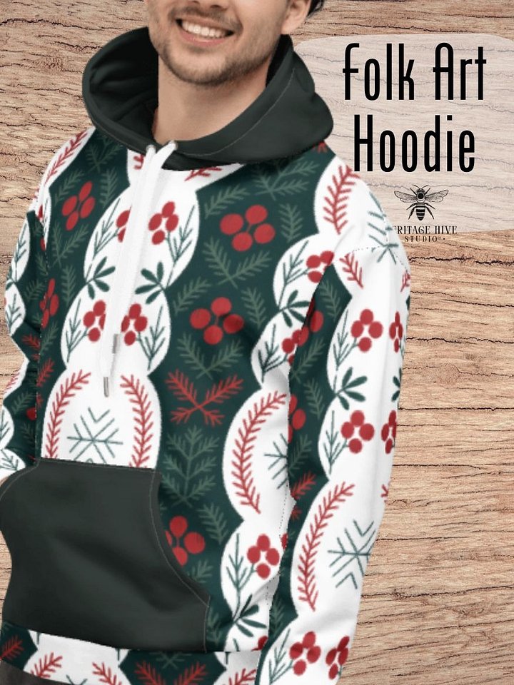 Festive Folk Art Hoodie – Holly & Pine Edition white product image (1)