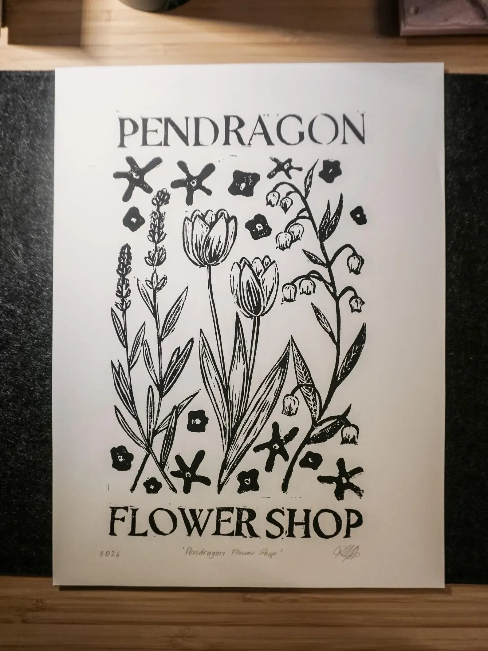 Pendragon Flower Shop Linocut Print product image (4)