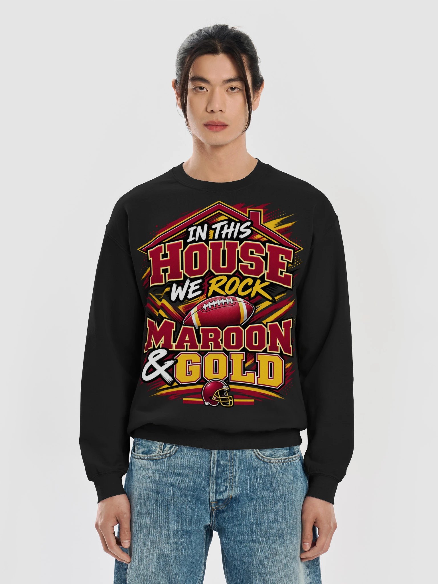 In This House We Rock Maroon & Gold Crewneck Sweatshirt product image (17)