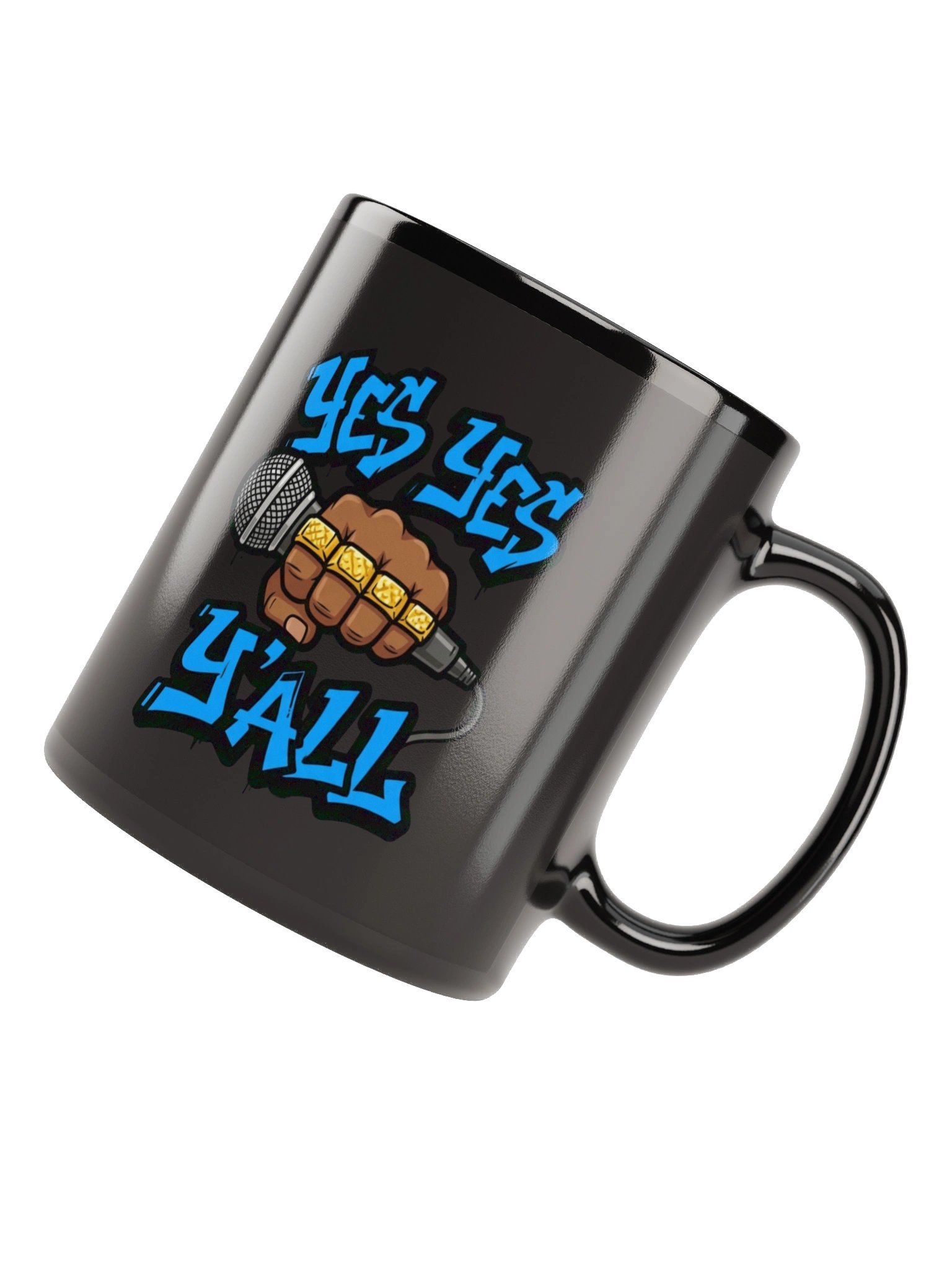 Yes Yes Y’all Hip Hop Mug – Black Microphone Coffee Cup with Graffiti Text product image (7)