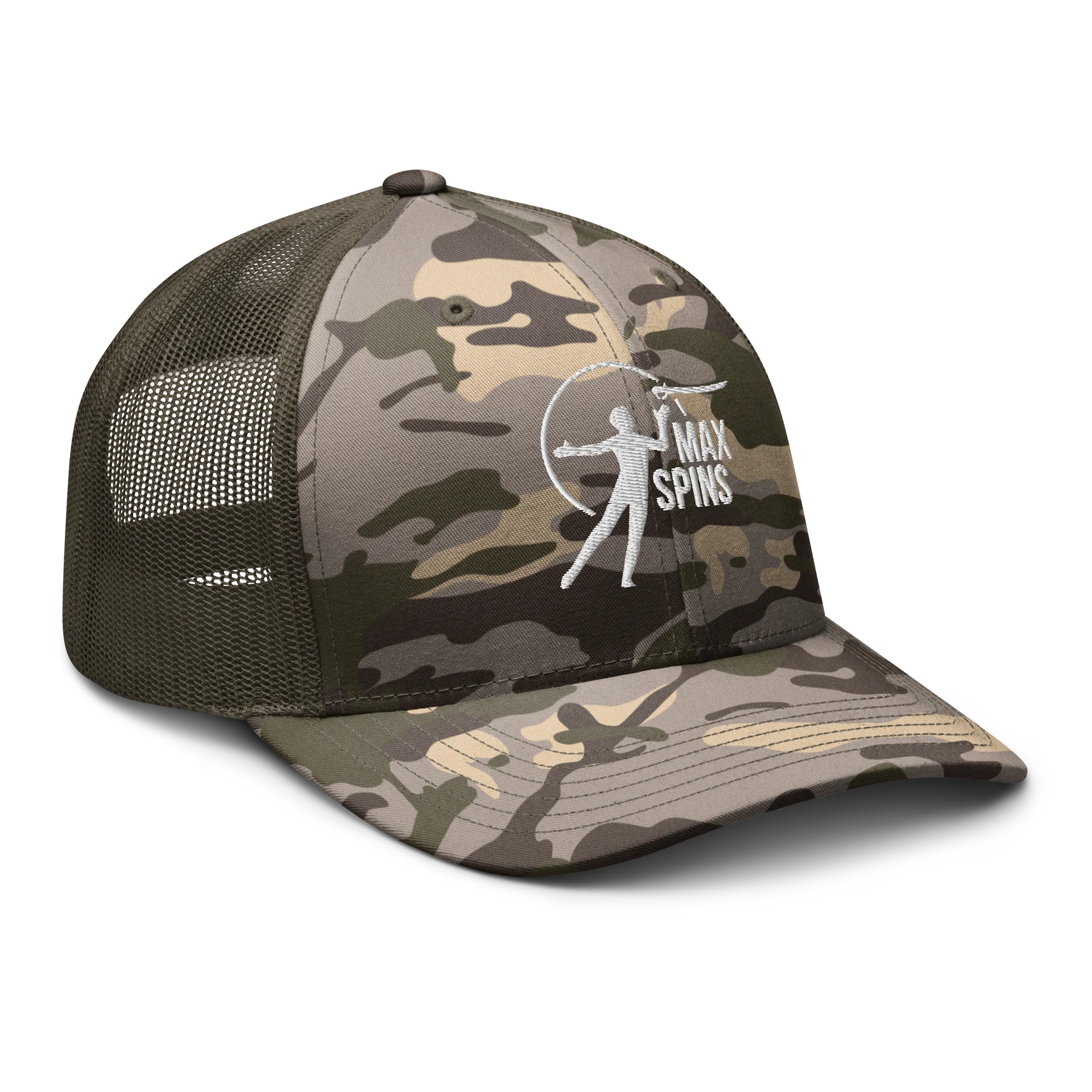Max Spins Camo Embroidered Trucker Hat product image (6)