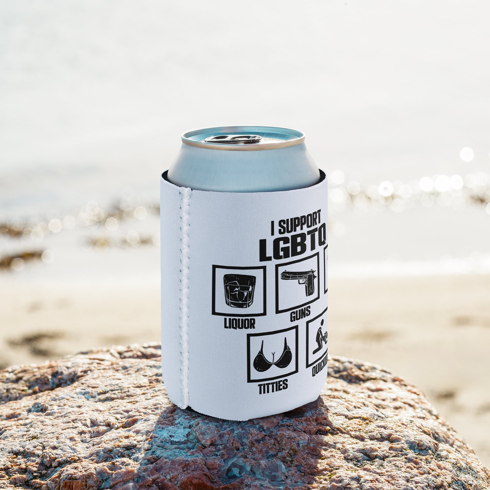 I Support LGBTQ Liquor Guns Beer Titties Quickies Coozie product image (9)