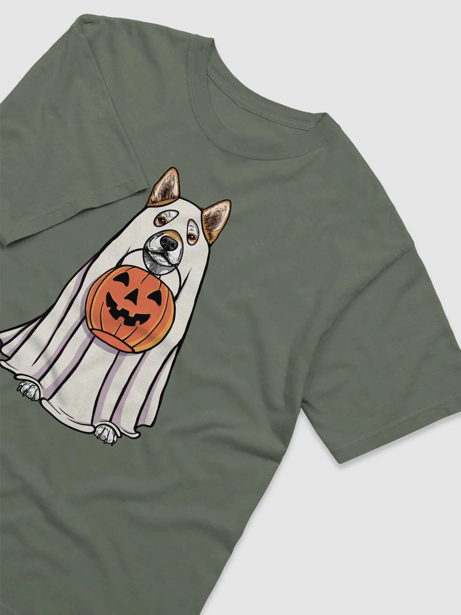 Funny Halloween Shiba Inu T-Shirt | Funny Dog Wearing a Ghost Costume and Holding a Pumpkin Basket product image (6)