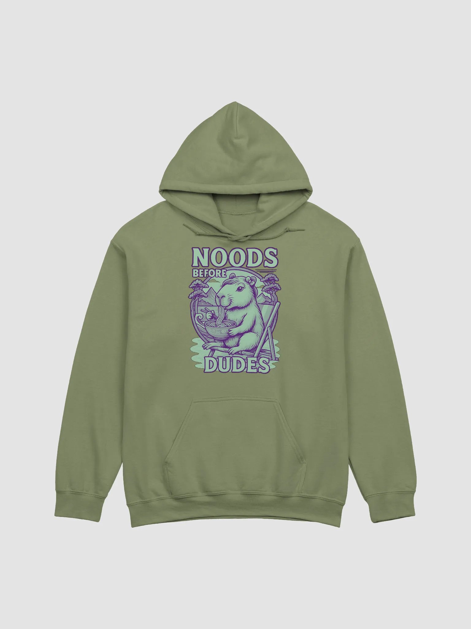 Capybara Noodle Time Hoodie, "NOODS BEFORE DUDES" product image (1)