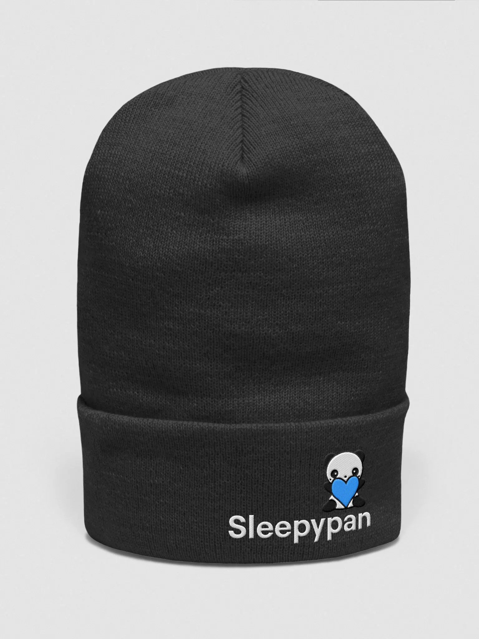 Sleepy blue panda beanie product image (1)