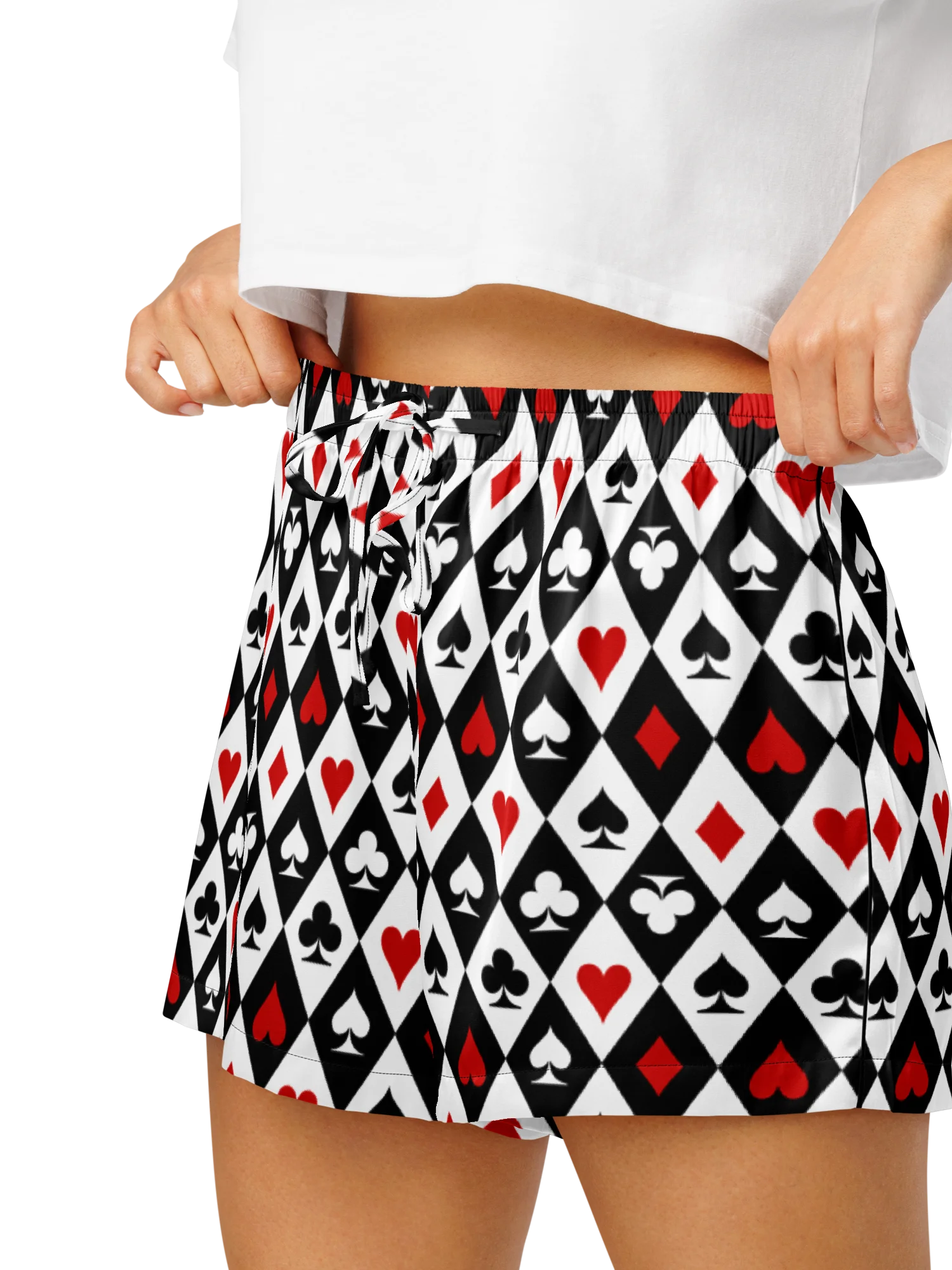 Retro Playing Card Suits Argyle All-Over Print Women's Pajama Shorts product image (8)