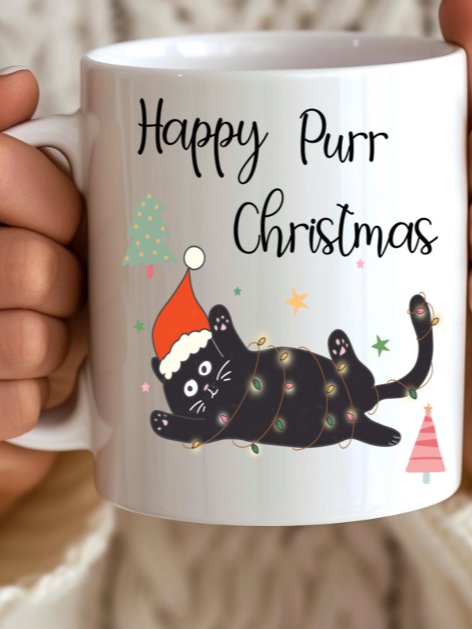 White Ceramic Cat Mug Purrfect Christmas product image (1)
