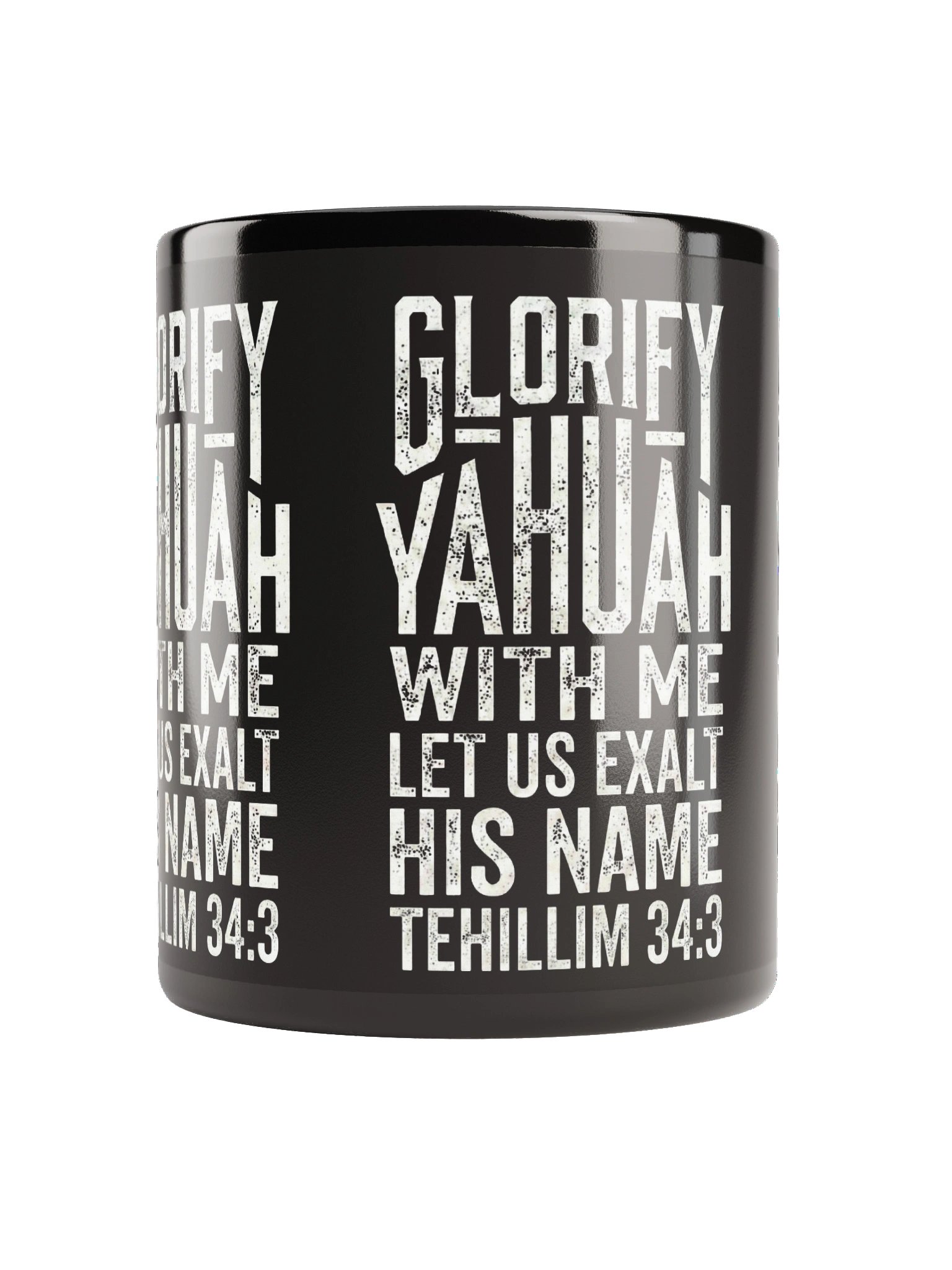 Glorify YAHUAH With Me Black Glossy Mug | Tehillim 34:3 Scripture Cup product image (5)