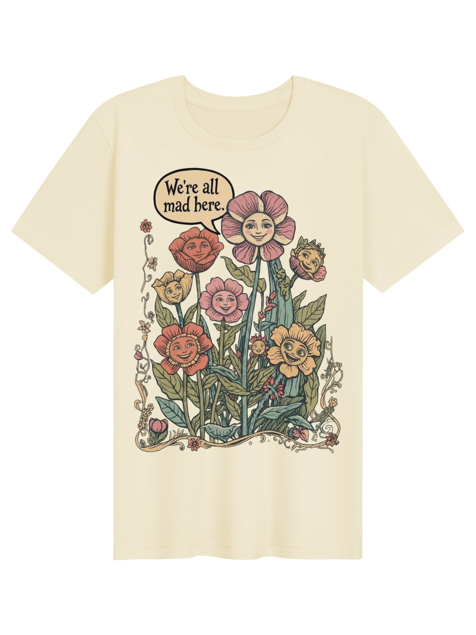 We're All Mad Here Shirt, Wonderland Floral Tee, Vintage Storybook Flowers product image (2)