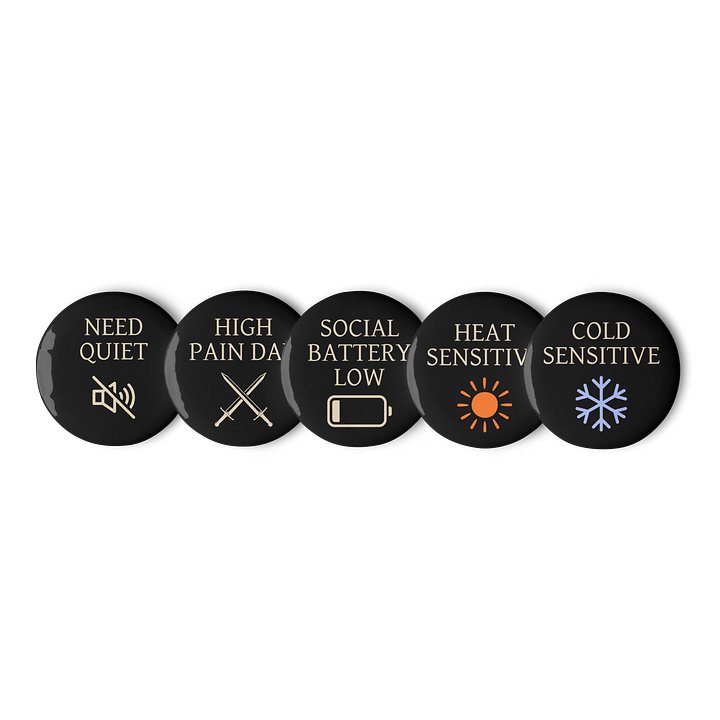 Chronic Illness Status Pin Set | Spoonie Symptom Buttons Set of 5 product image (2)