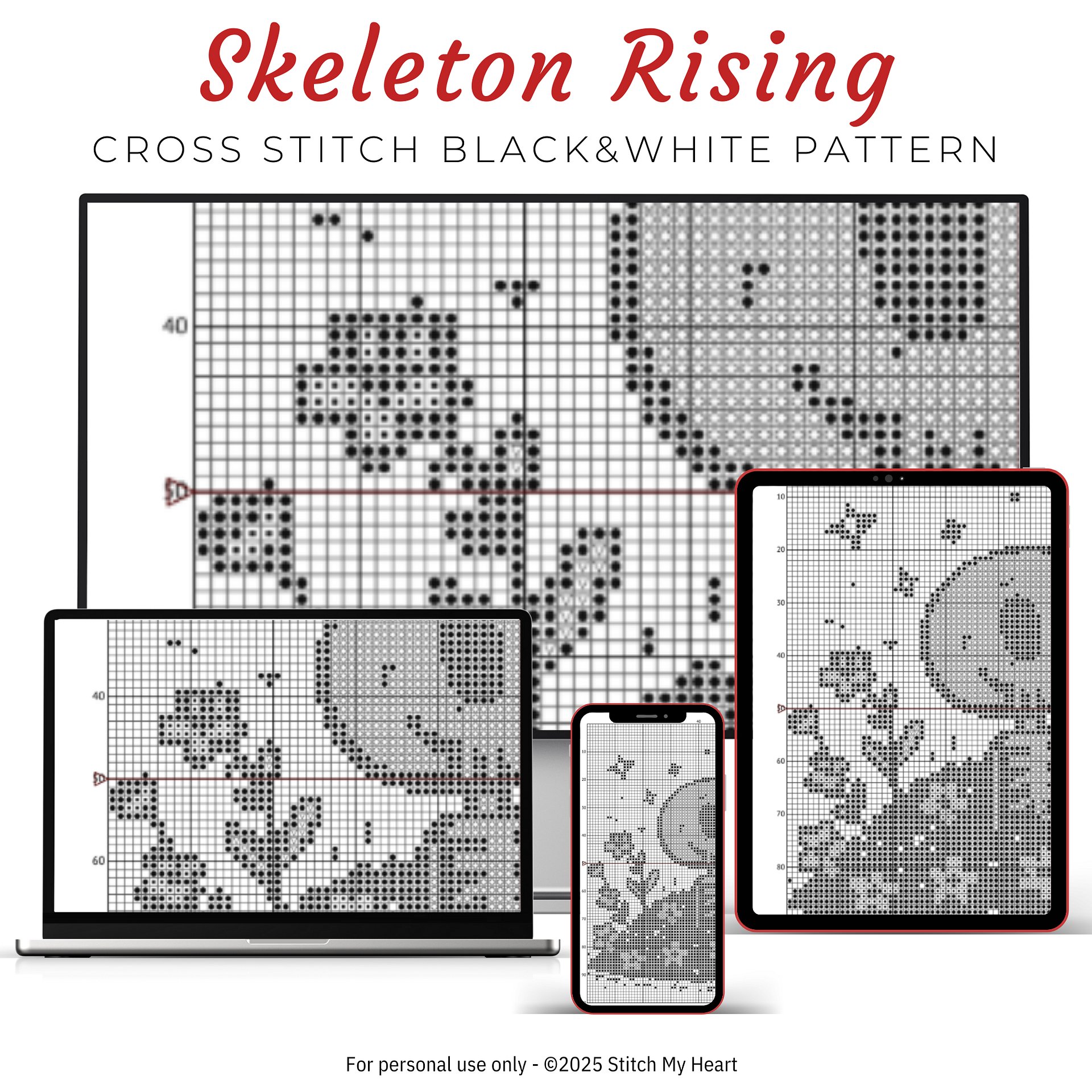 Skeleton Rising Cross Stitch Pattern product image (4)