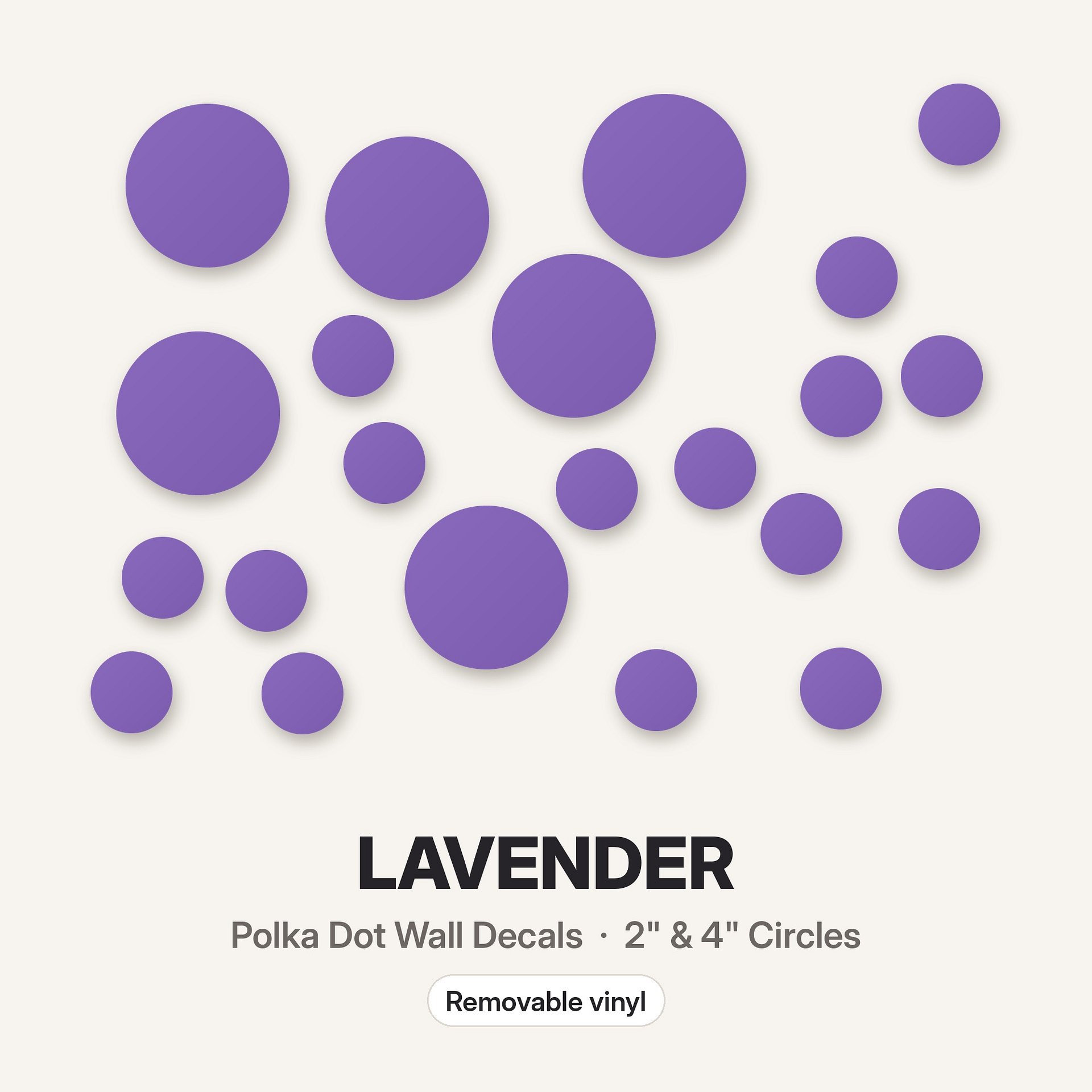 Lavender Polka Dot Wall Decals, 2" and 4" Vinyl Circle Stickers, Removable Dot Decals for Nursery, Kids Room, Playroom product image (3)