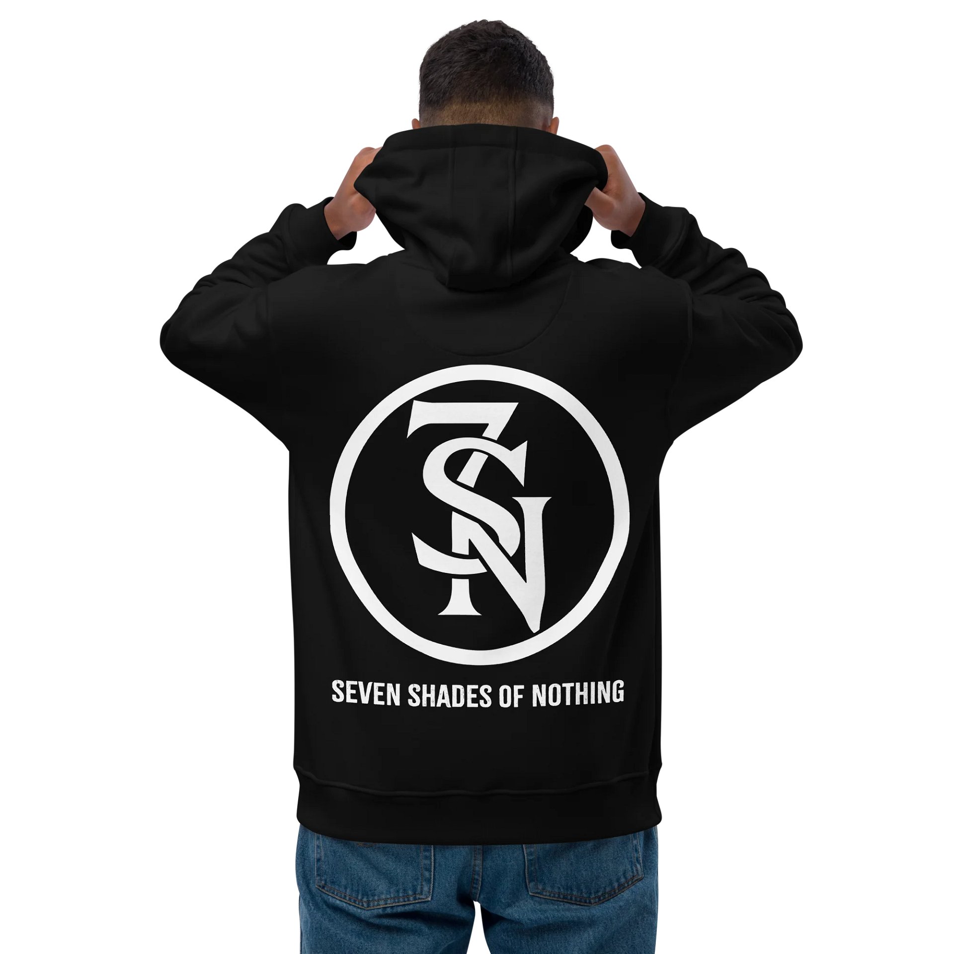 Seven Shades of Nothing White Logo on Black Premium Eco Hoodie product image (2)