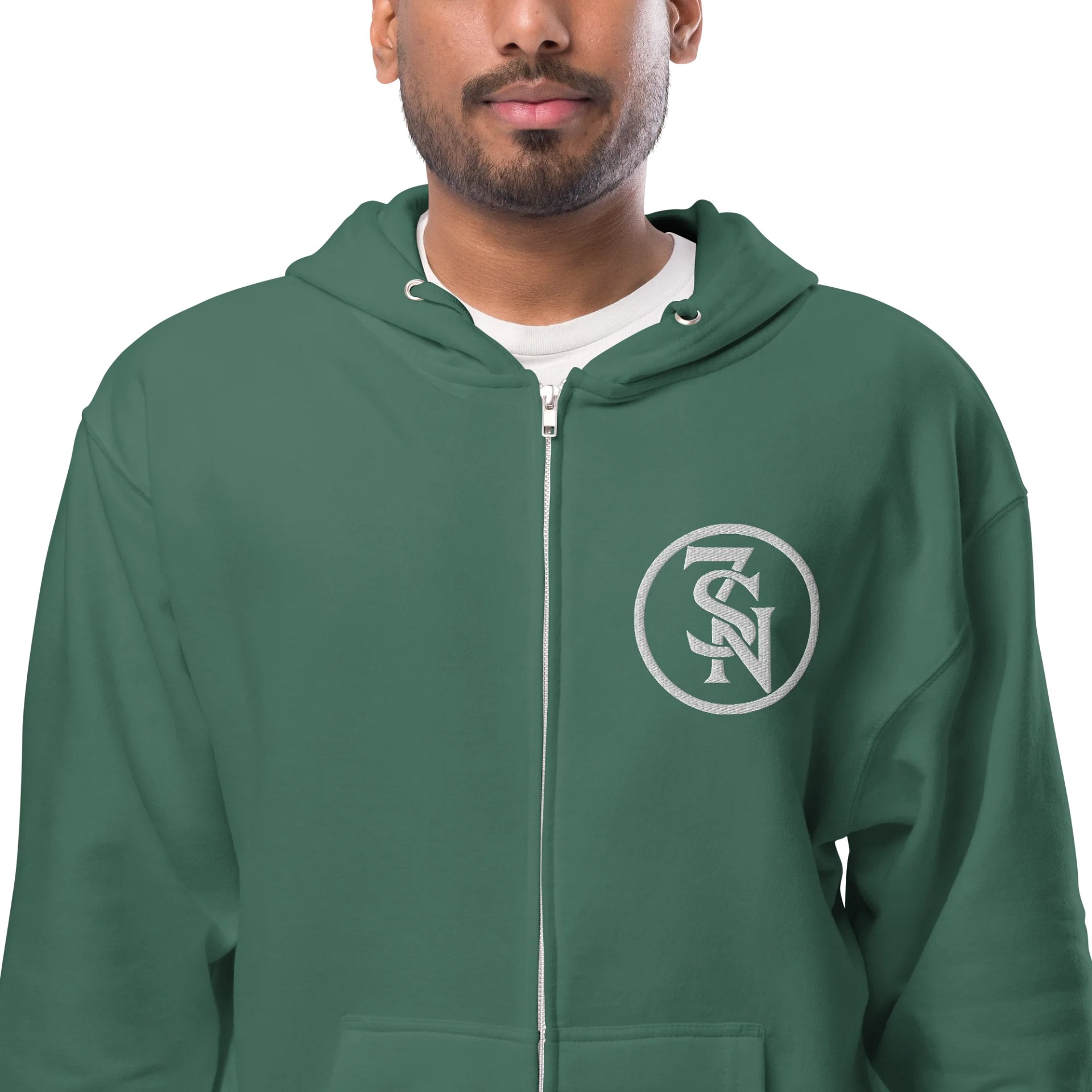 Seven Shades of Nothing White Logo (Lapel Embroidery & Back Print) on Zip-Up Fleece Hoodie product image (2)
