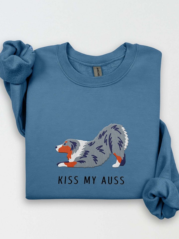 Kiss My Auss(2) Sweatshirt (Embroidered) of an Australian Shepherd(Blue Merle) product image (1)