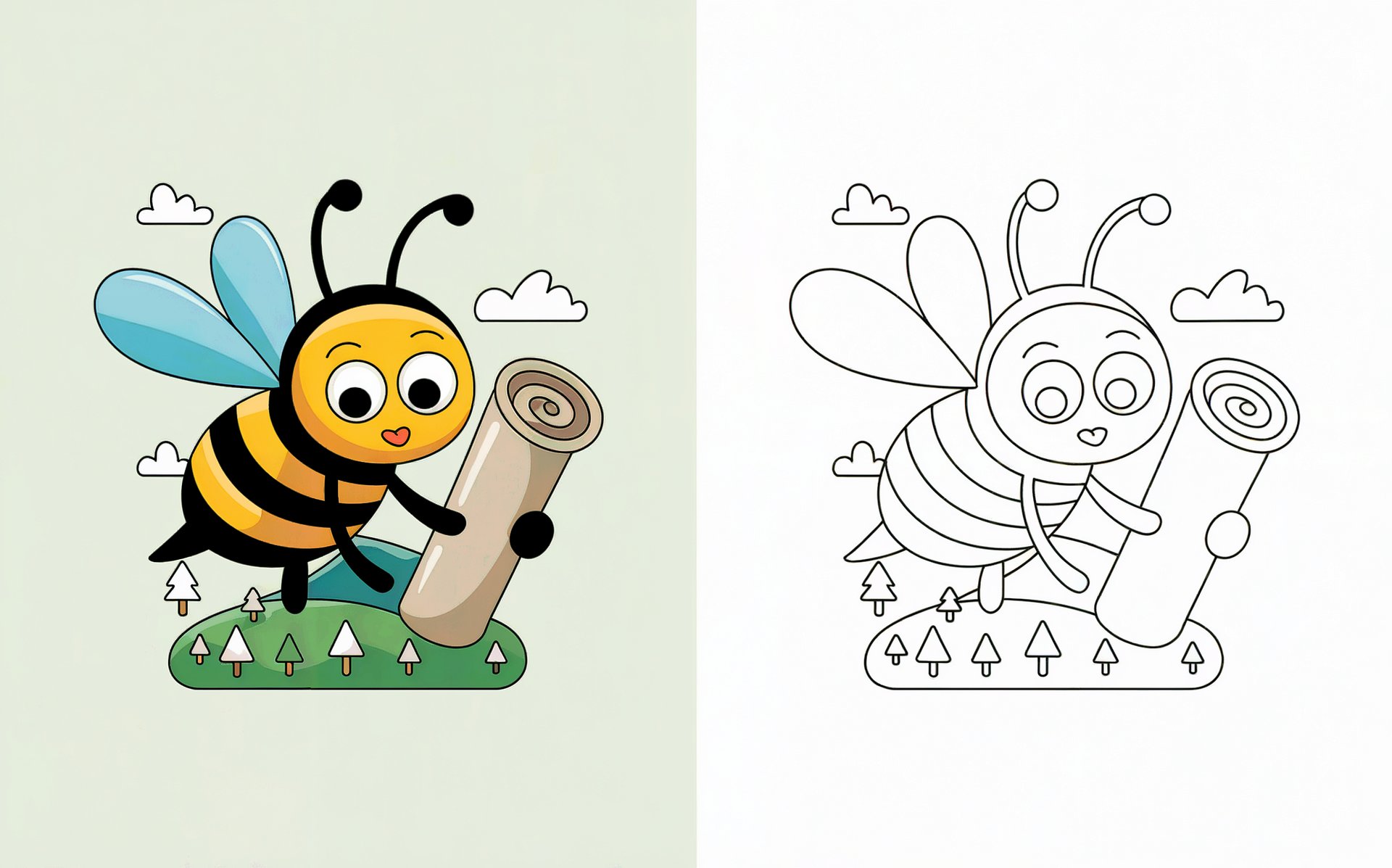 Cute Bee Coloring Pages | 20 Kawaii Bee Designs | Black & White + Colored product image (5)