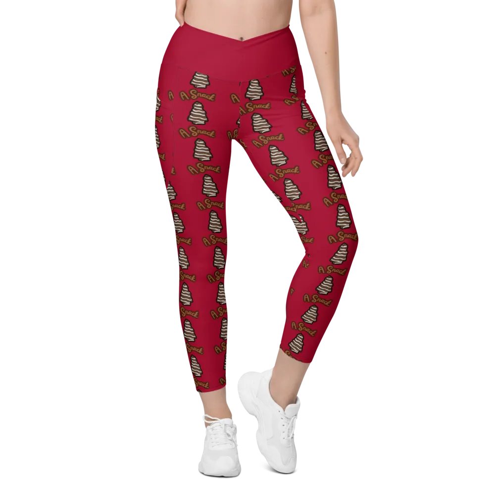 Chocolate Holiday Snack Cake All-Over Print Red Crossover Leggings with Pockets product image (1)