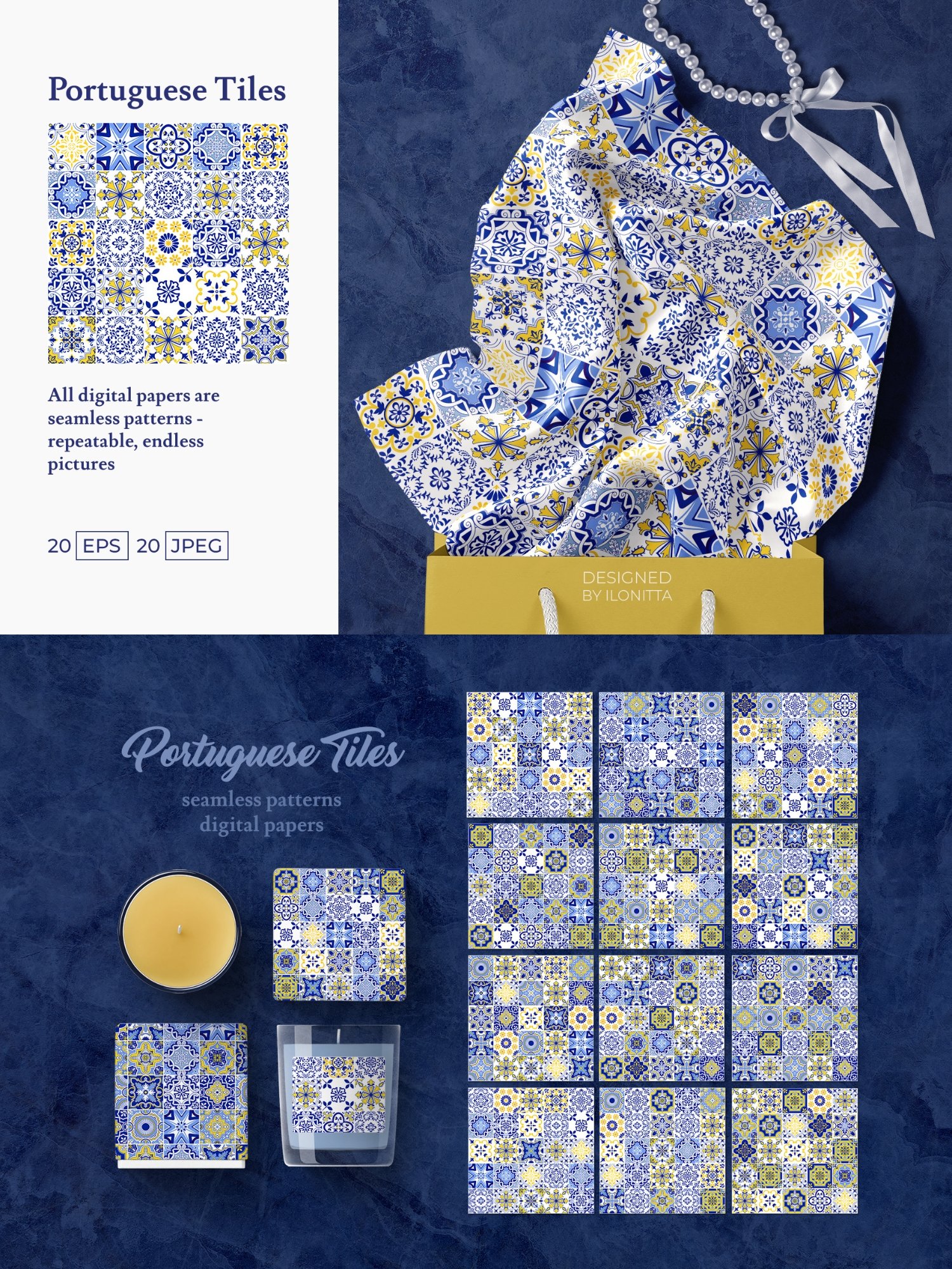 Portuguese Tiles Digital Papers Vector Bundle SET3 product image (2)