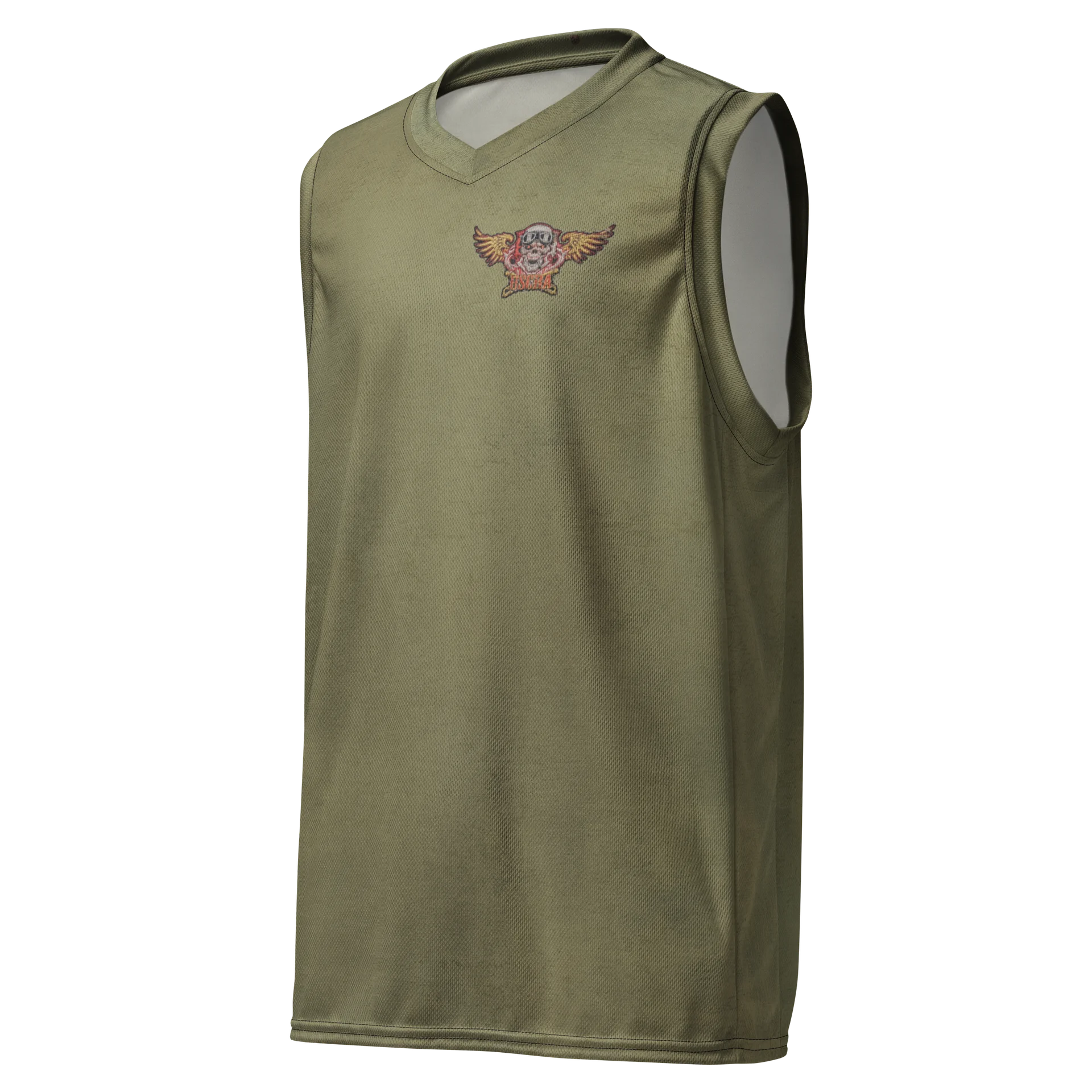 Distressed U.S. Cavalry Riders Skull Basketball Jersey OD Green product image (1)