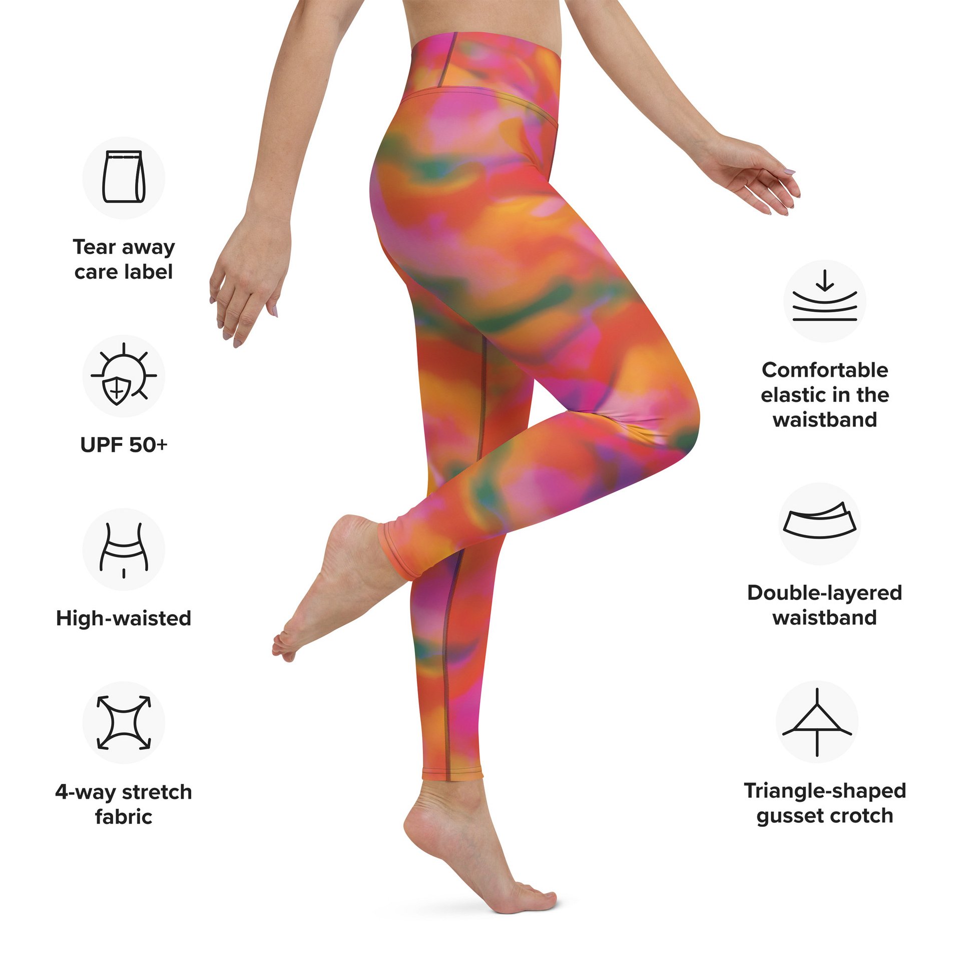 High-Waisted Patterned Leggings "Trendy Vibrant Pink Orange Tie-Dye" product image (3)