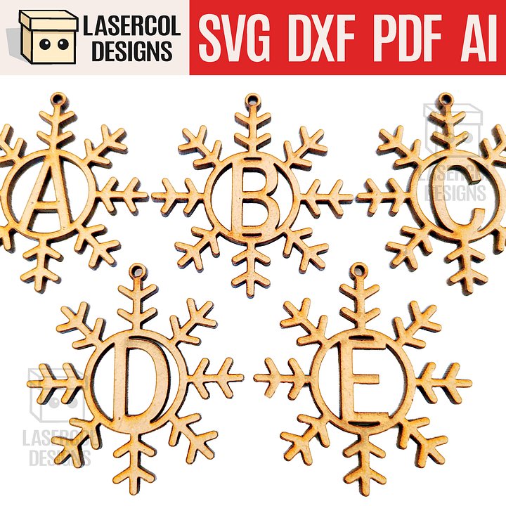 Monogram Snowflake Christmas Ornament - Laser Cut Files product image (1)