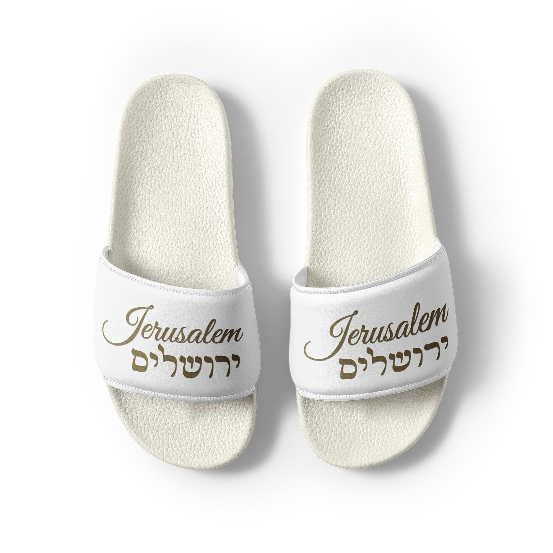 WOMEN'S JERUSALEM OF GOLD SLIDE SANDALS (Gold Letters) product image (1)