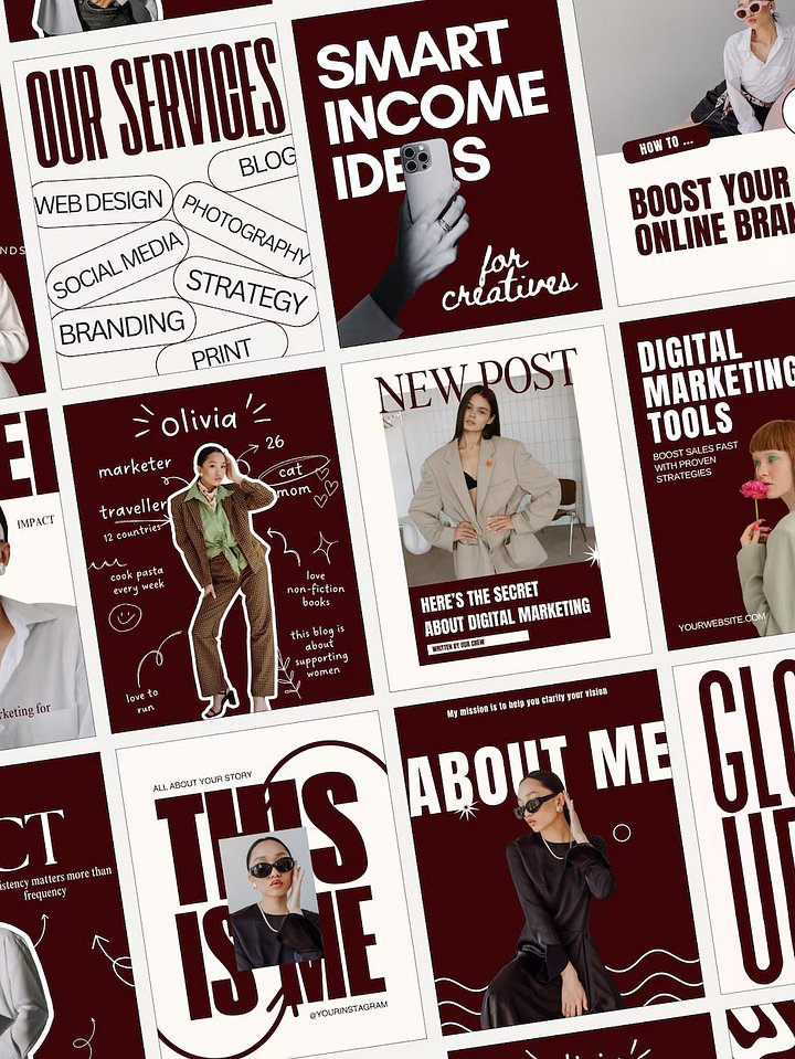 Red Instagram Post Template | Social Media Marketing Design | Modern Canva Template for Social Media Managers product image (1)
