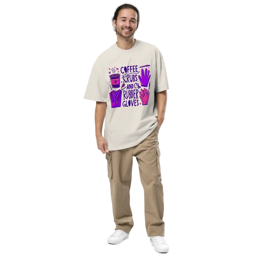 Playful Coffee and Medical Illustrations Oversized Tee product image (32)