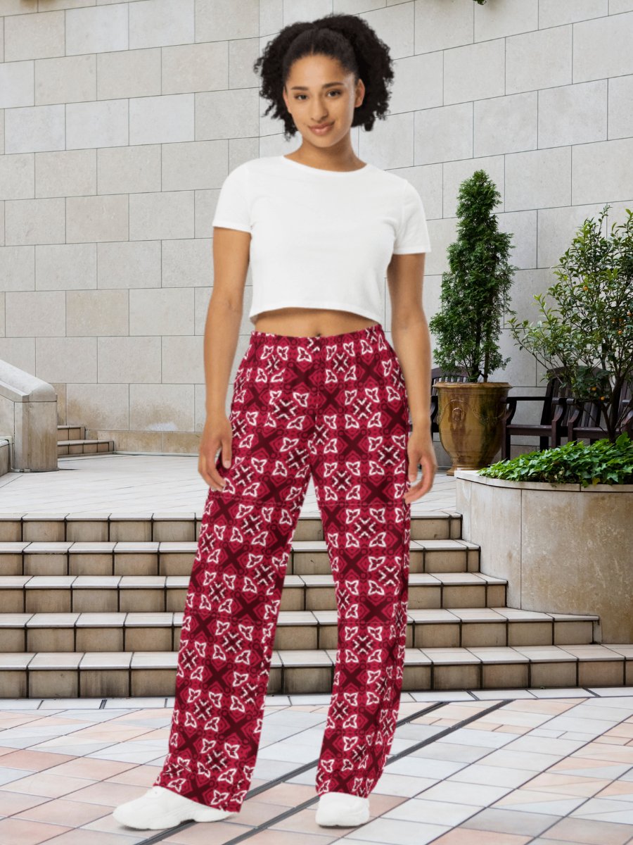 Geometric Red X Print Wide-Leg Pants product image (2)