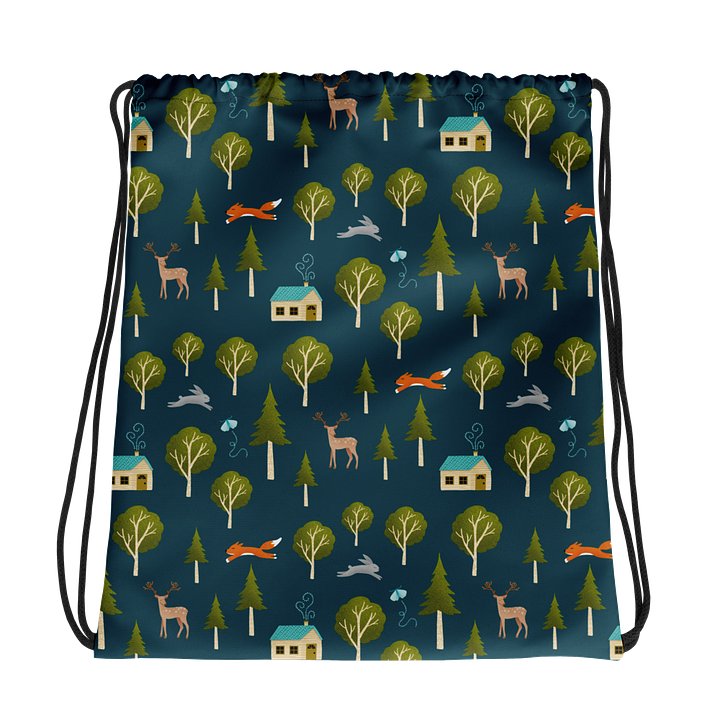 Cozy Cabin and Forest Animals Drawstring Bag product image (1)