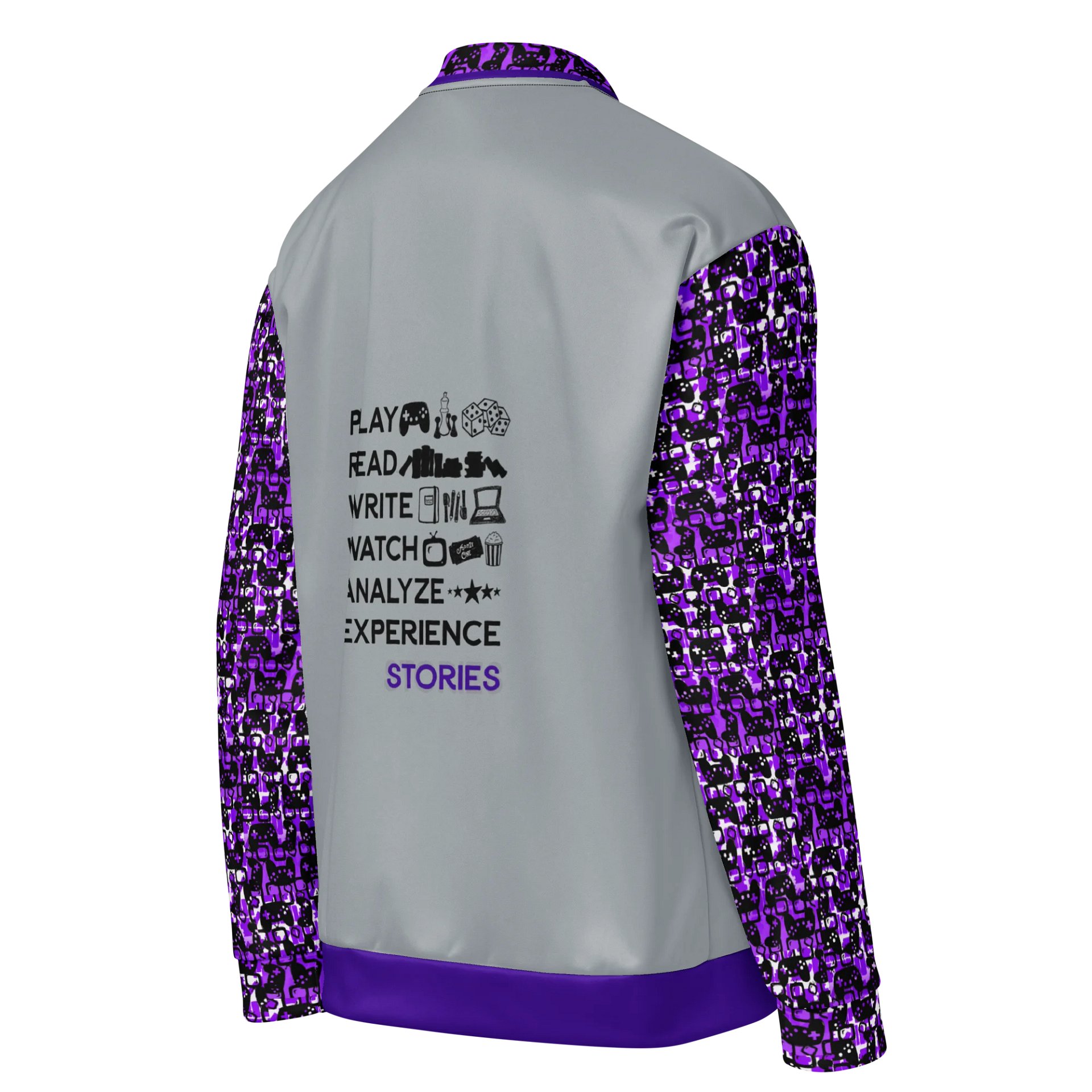 Experience Stories Unisex Bomber Jacket (Purple, Gray, and Black) product image (1)