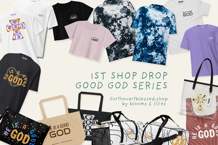 The first 11 products of the GOOD GOD series released as our garden's first shop drop!