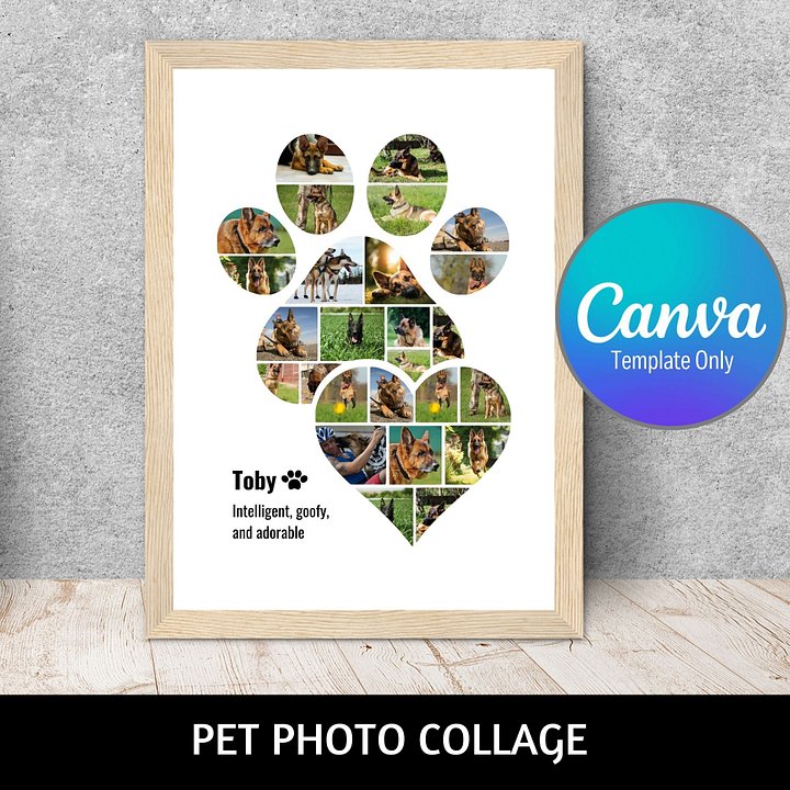 Pet Memorial Paw Heart Photo Collage Canva Template product image (1)