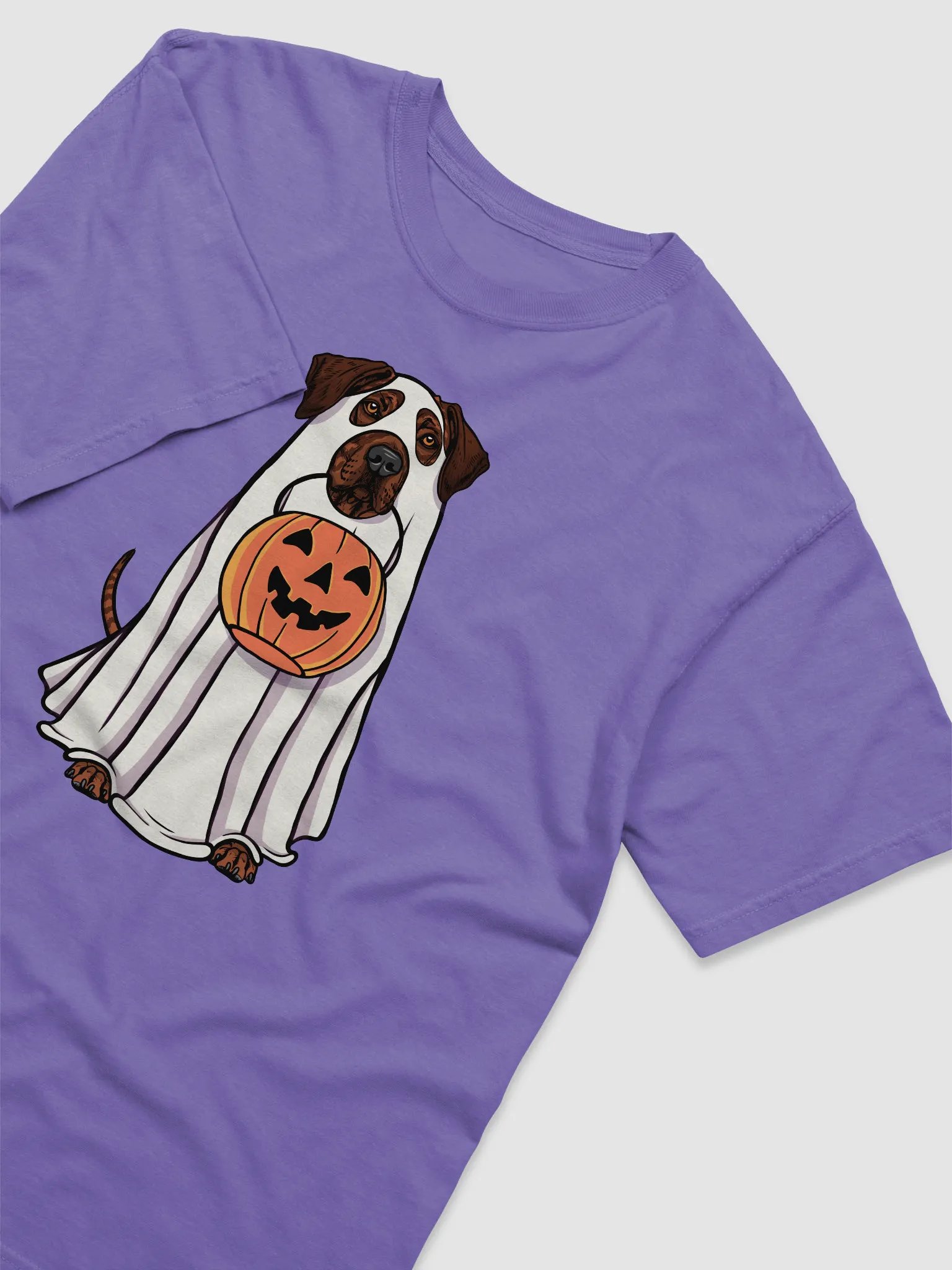 Funny Halloween Rhodesian Ridgeback(Brindle) T-Shirt | Funny Dog Wearing a Ghost Costume and Holding a Pumpkin Basket product image (6)