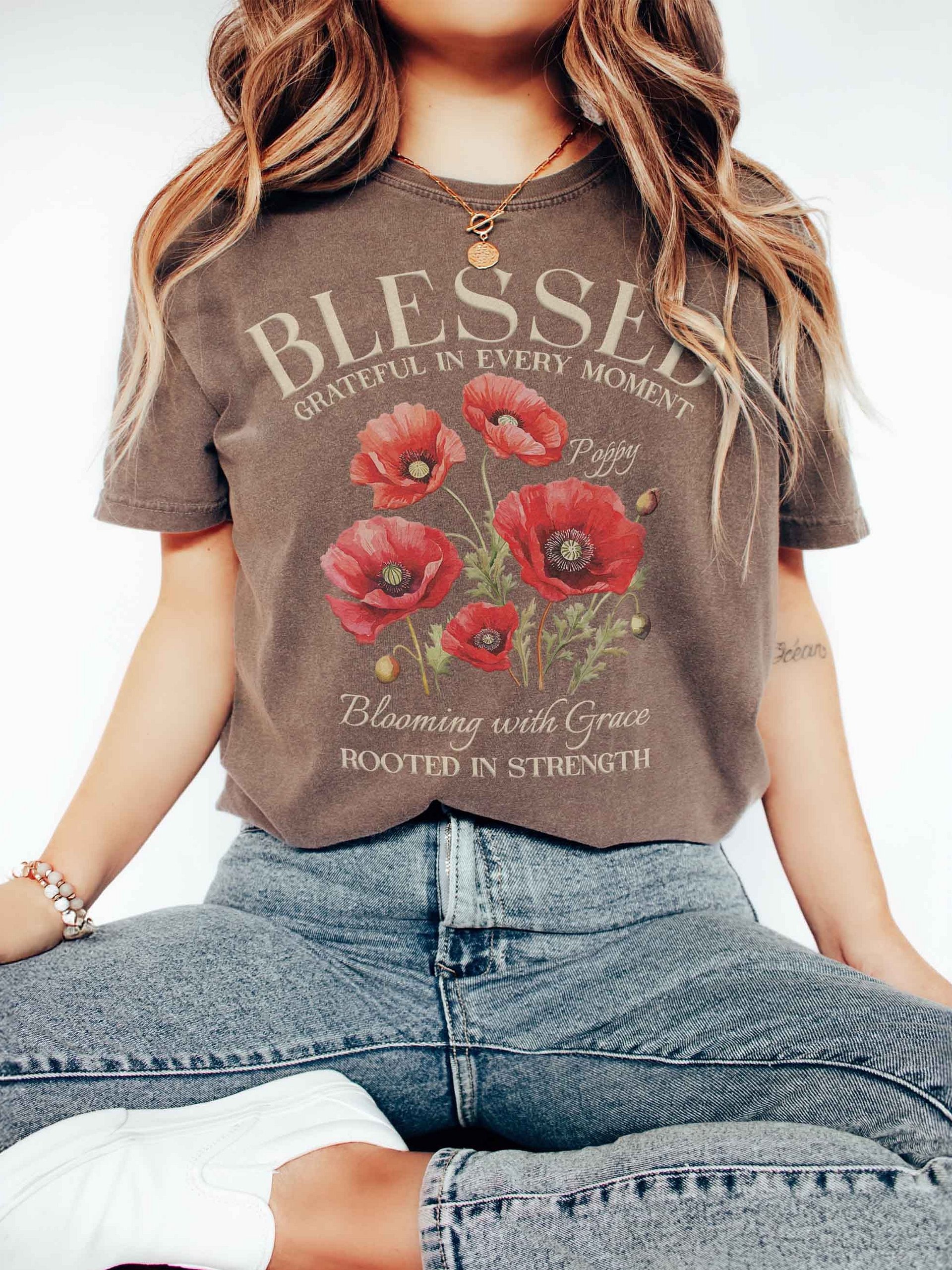 August Blessed Poppy Flower Shirt – Blooming with Grace, Rooted in Strength Graphic Tee product image (2)