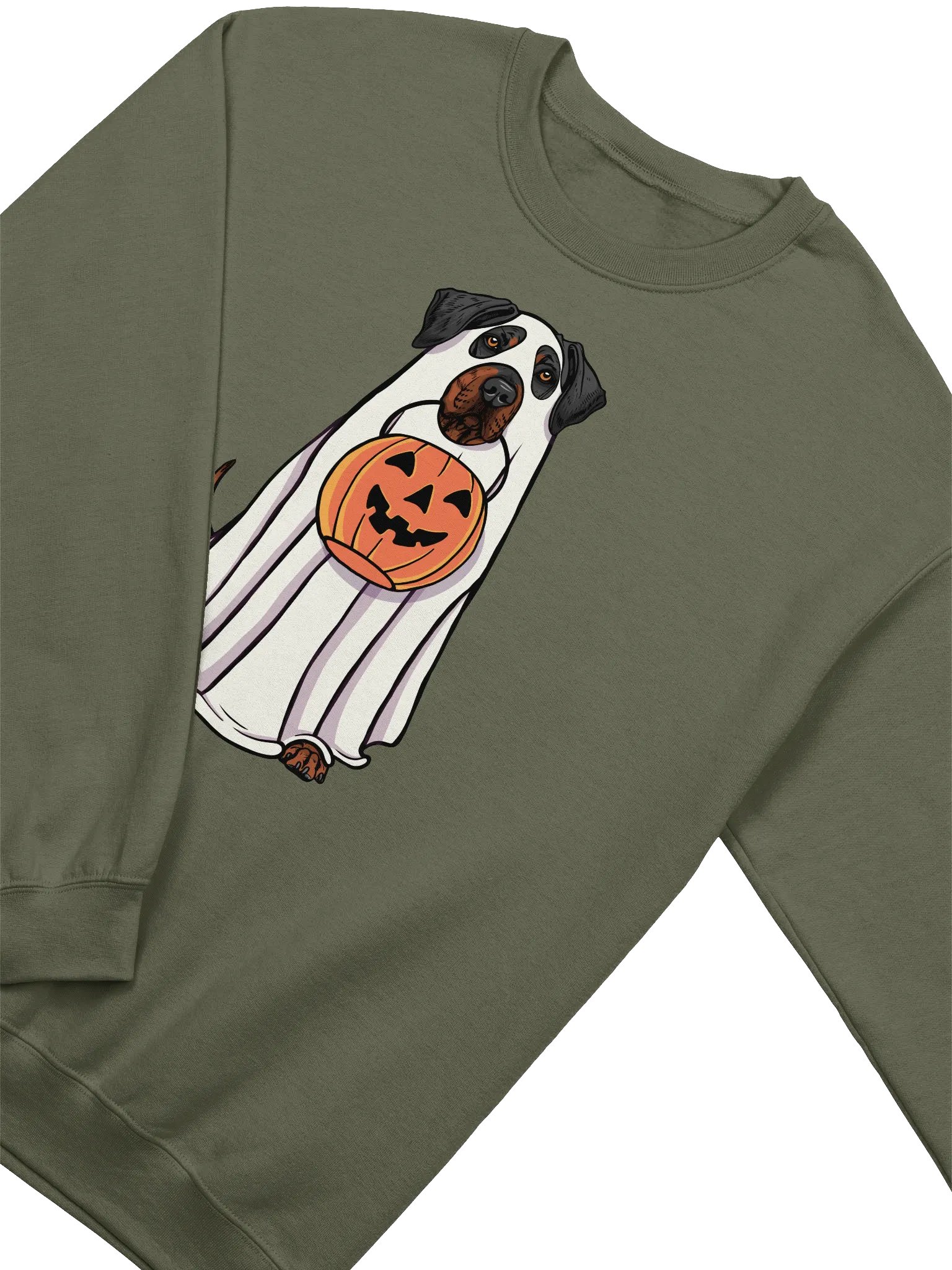 Funny Halloween Rhodesian Ridgeback(Black & Tan) Sweatshirt | Funny Dog Wearing a Ghost Costume and Holding a Pumpkin Basket product image (4)