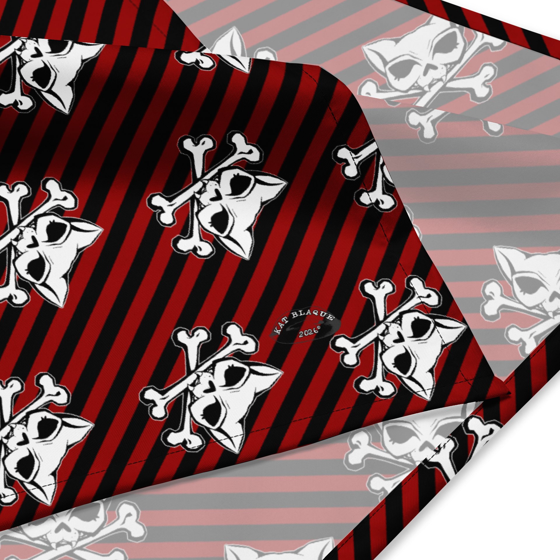 Blaque and Red Stripped Kat Skull Bandana product image (2)