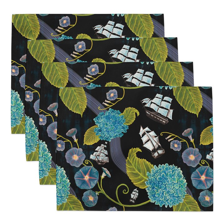 Heritage Revival Tall Ships Serpentine Pattern | Placemats – Set of 4 | MONIQUE FAELLA DESIGNS™ product image (1)