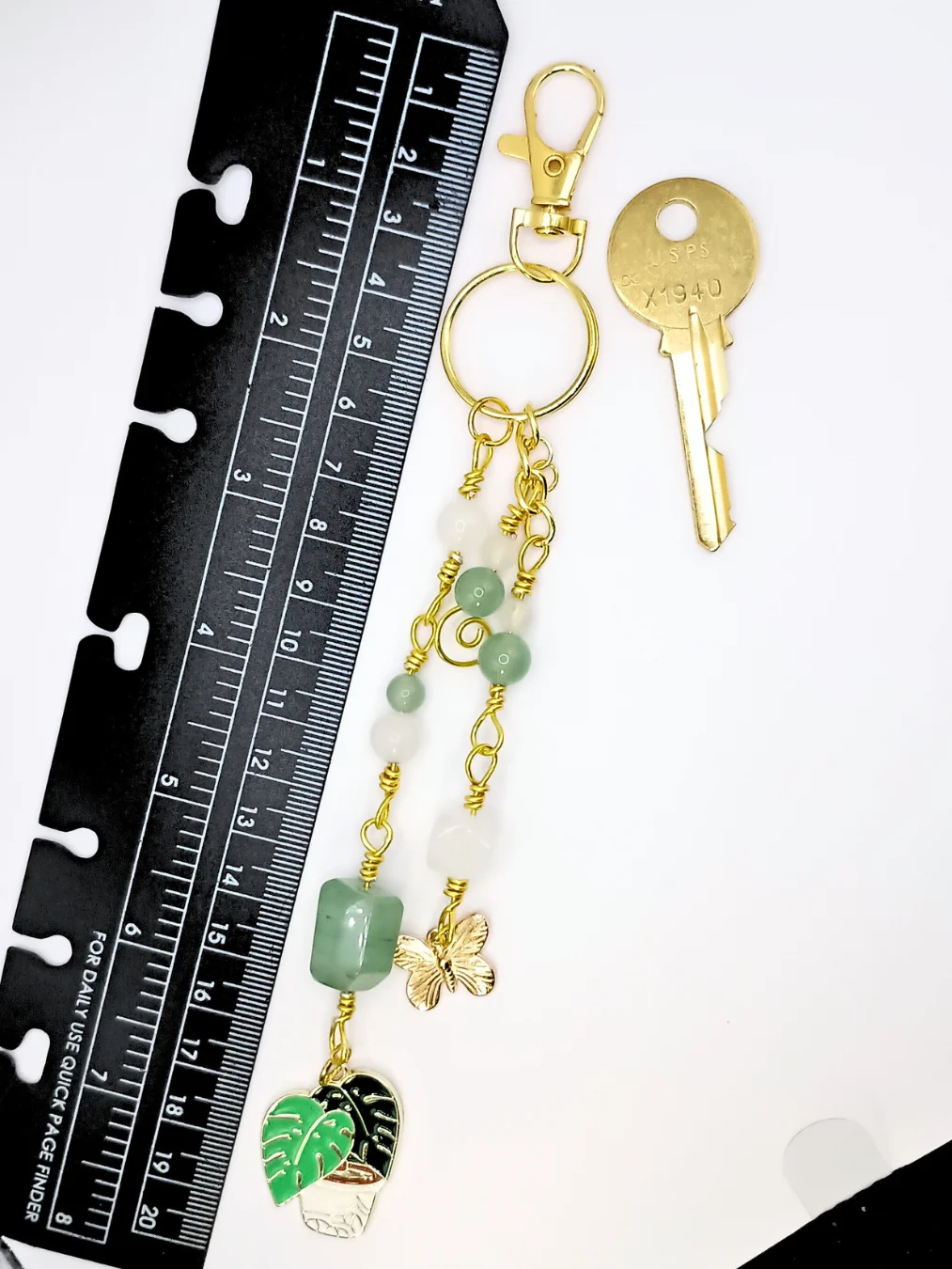 Monstera Plant Purse Charm | Green Aventurine & Quartz, Gold-Tone | "Spring Tidings!" product image (6)