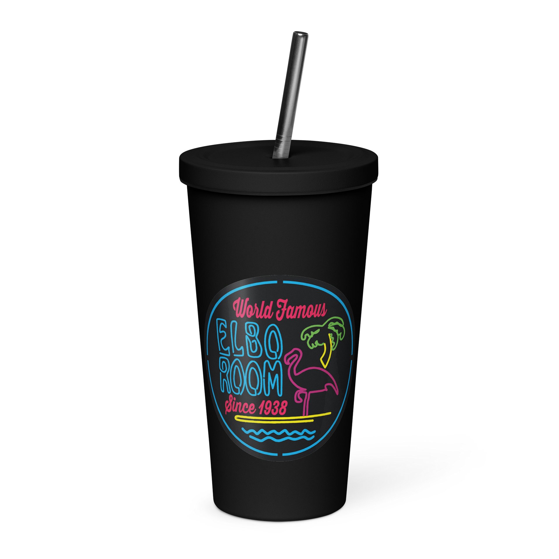 Elbo Room World Famous Neon Flamingo Matte Straw Tumbler | 20oz Black product image (1)