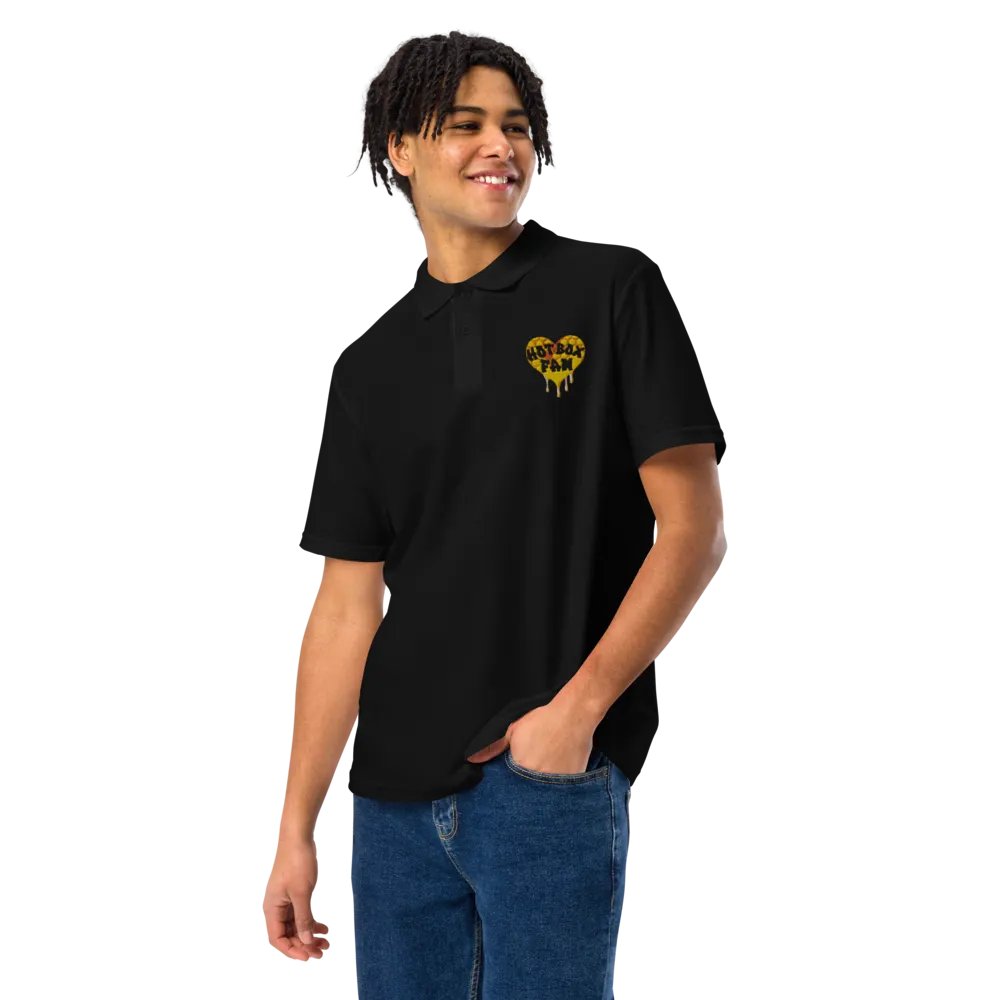 UNISEX HOT BOX FAM GOLD HEART LOGO BLACK POLO product image (5)