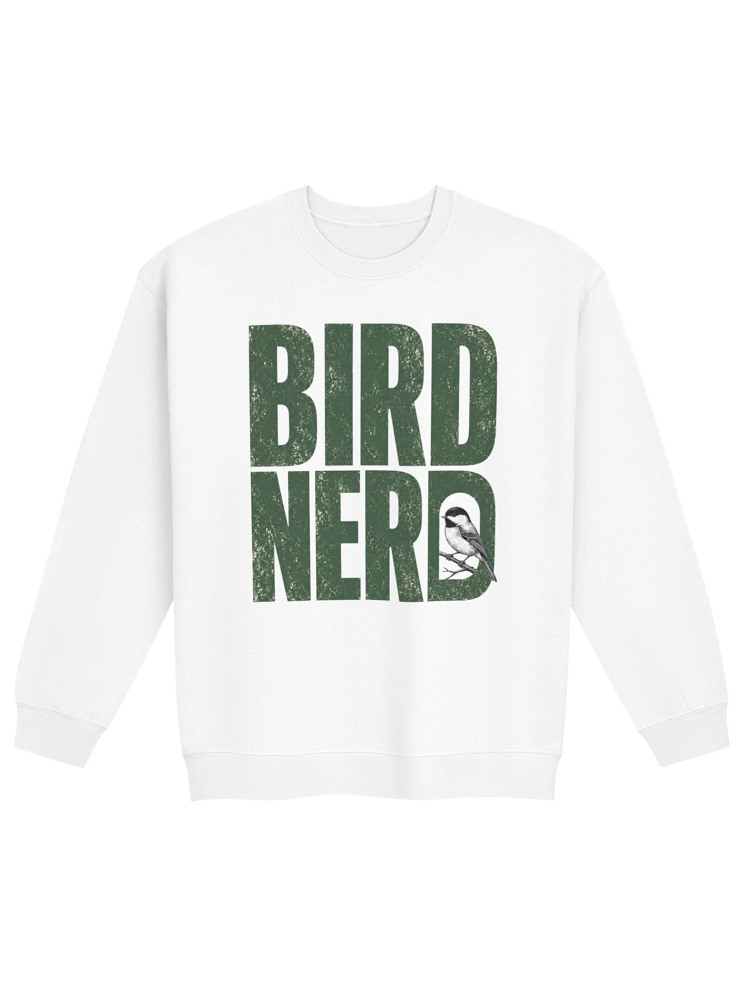 Bird Nerd Crewneck Sweatshirt – Distressed Green Typography & Chickadee Pullover product image (5)
