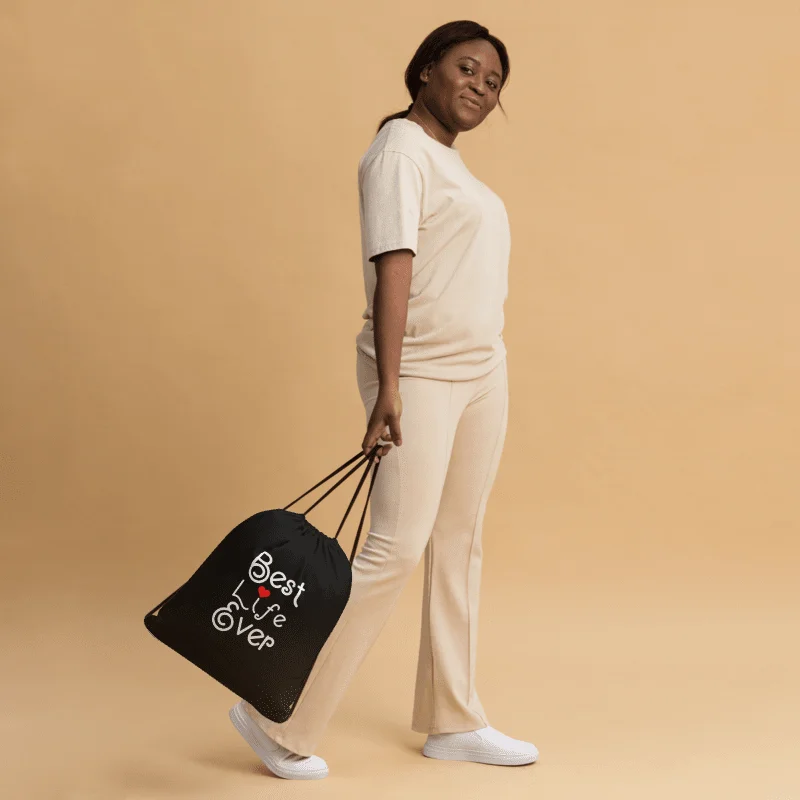 'Best Life Ever' Black Drawstring Bag product image (2)