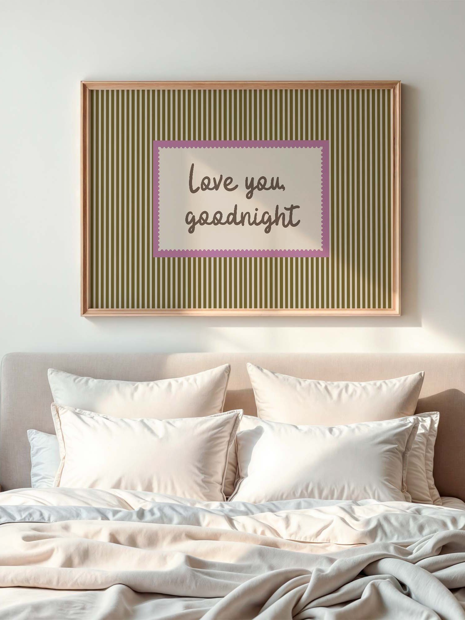 Love You Goodnight Print, Retro Striped Wall Art, Handwritten Quote Poster, Neutral Bedroom Nursery Decor, Horizontal Digital Download product image (9)