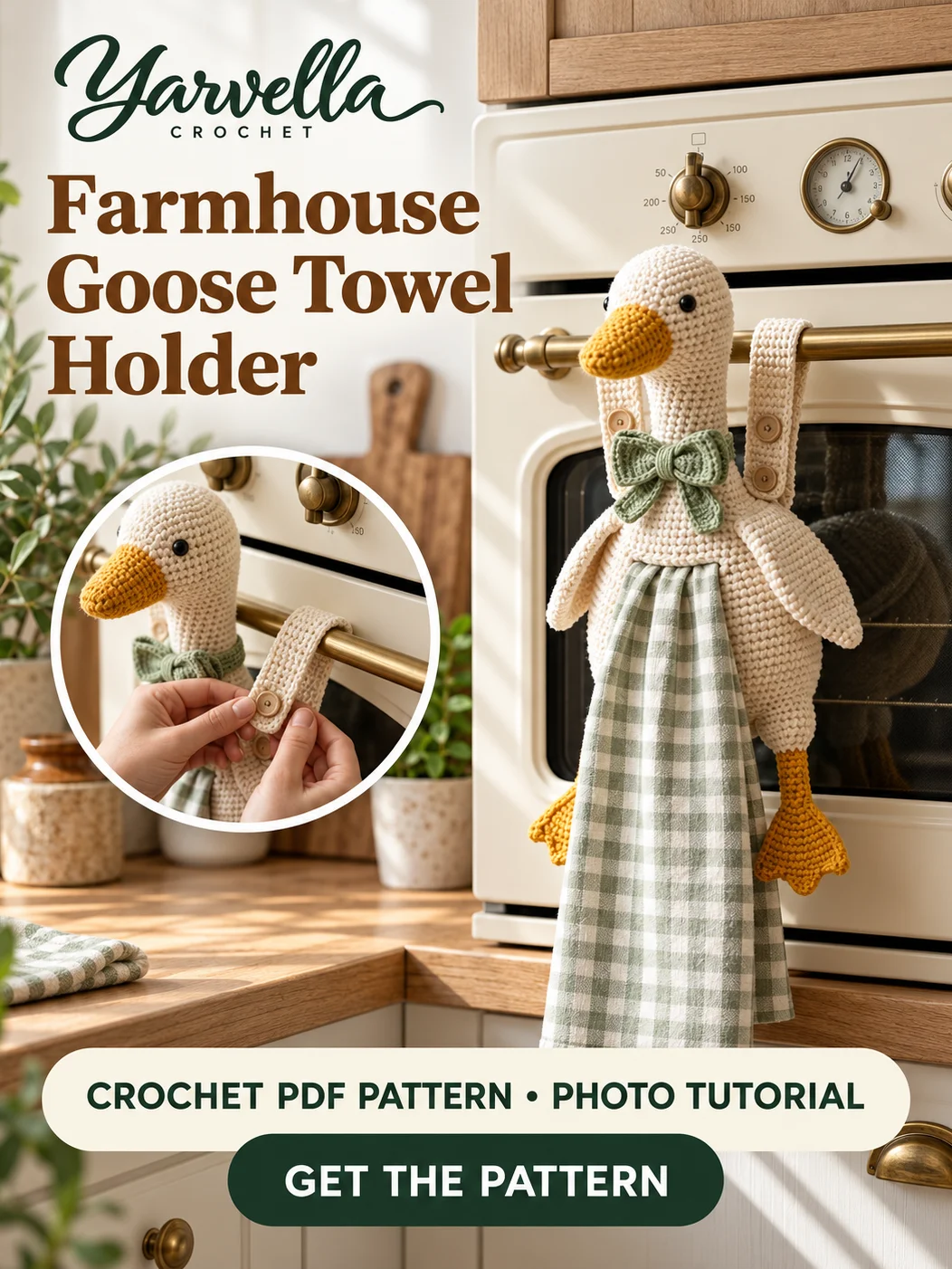 Farmhouse Goose Kitchen Towel Holder Crochet Pattern PDF – Oven Bar Hanger product image (1)
