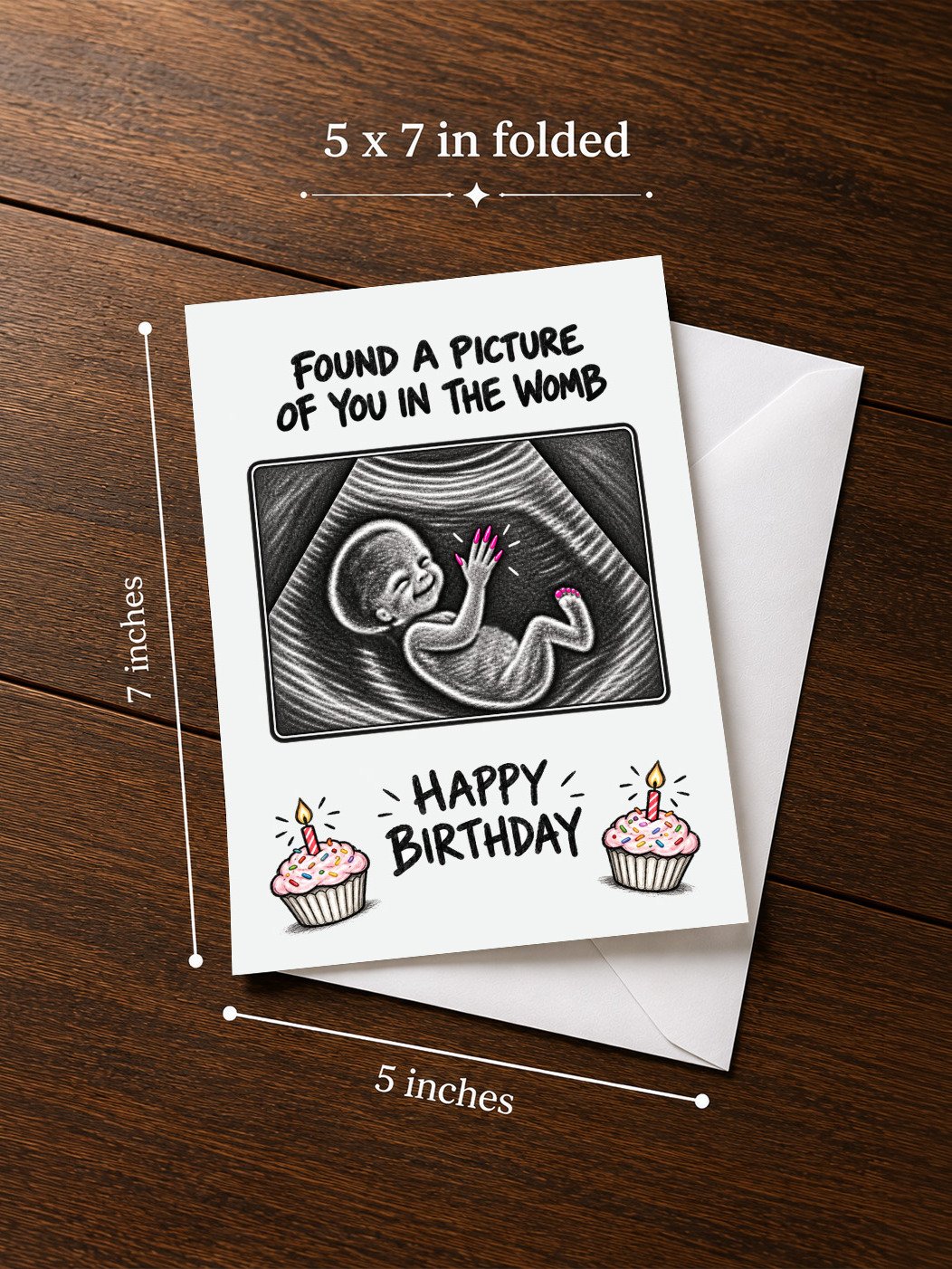 FUNNY MANICURE LOVER BIRTHDAY CARD: Nail Obsessed Acrylic Lover In The Womb | Ultrasound Baby Illustration product image (3)