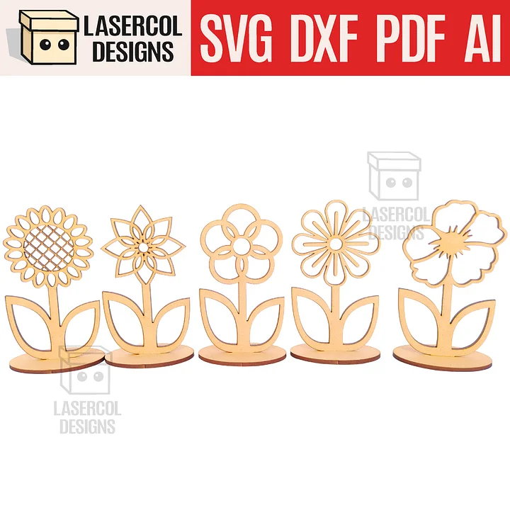Flowers - Set 2 - (Two Sizes, Five Styles) - Laser Cut Files product image (1)