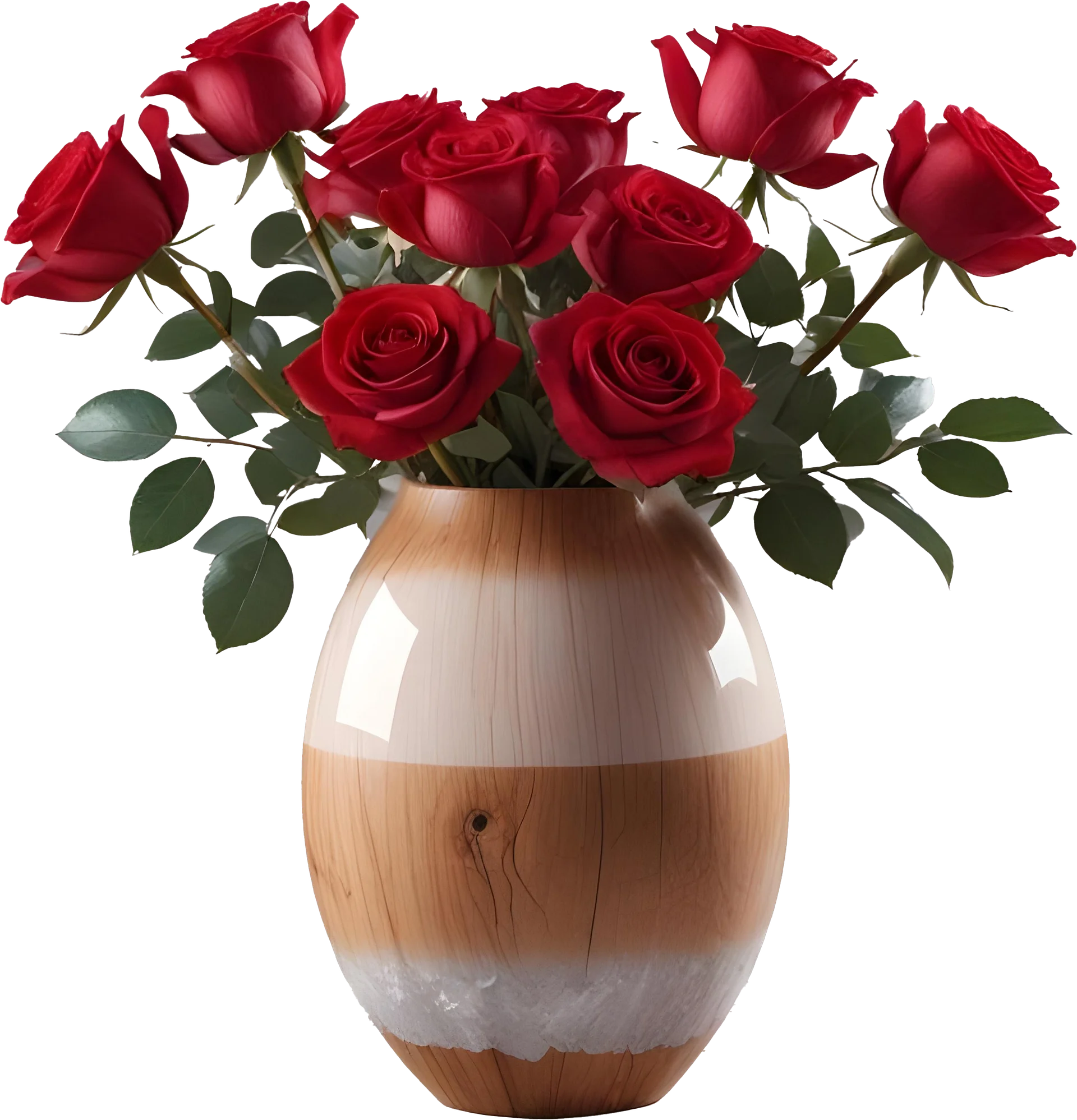 Natural Wood Gradient Vase with Red Roses PNG product image (1)